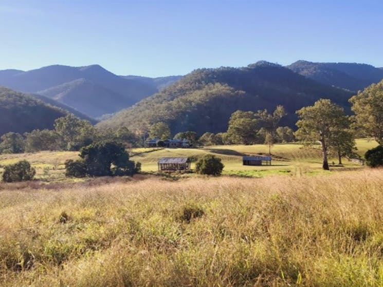 East Kunderang Homestead against the backdrop of the mountains and valleys of Oxley Wild Rivers