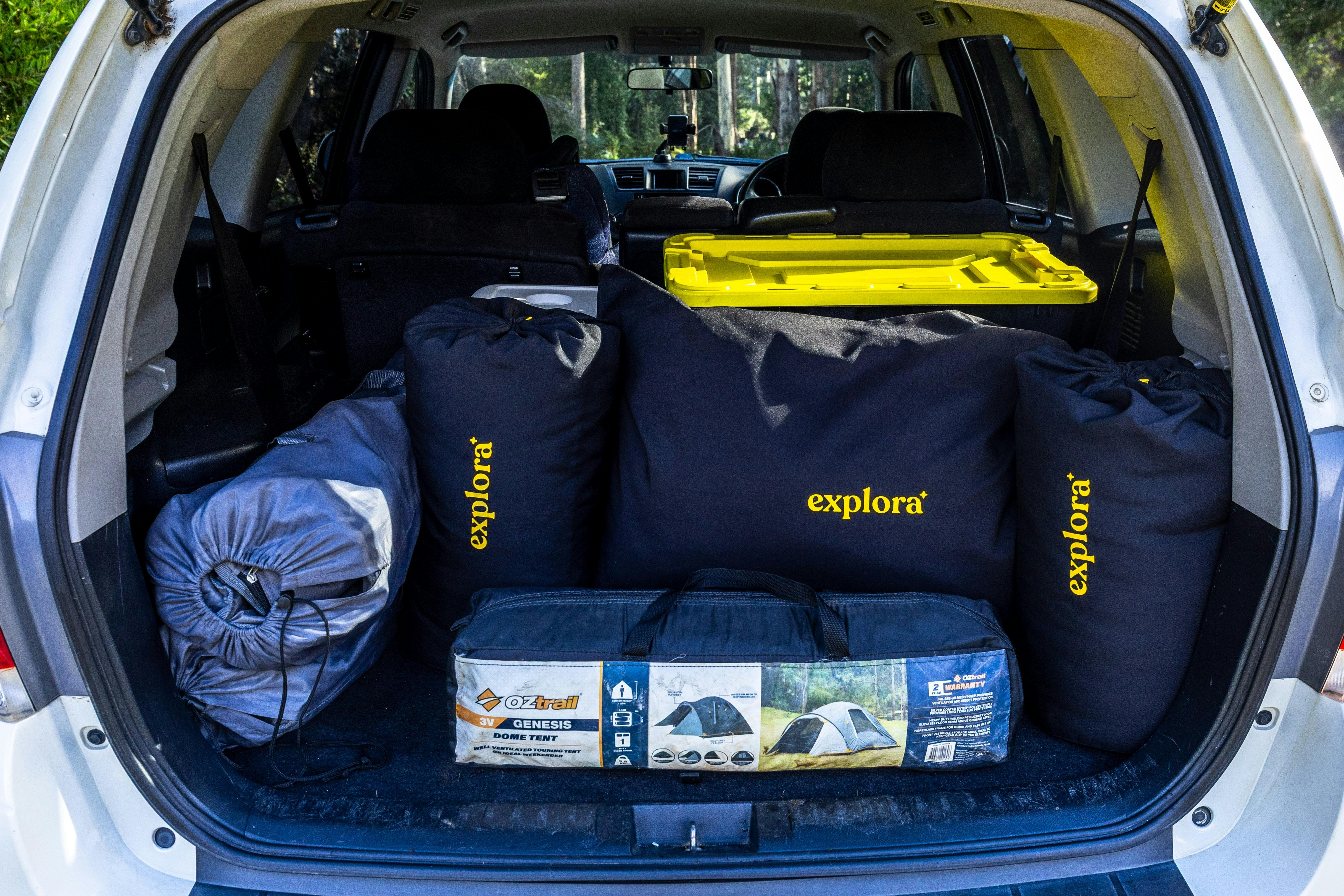 All the camping gear on the car's boot