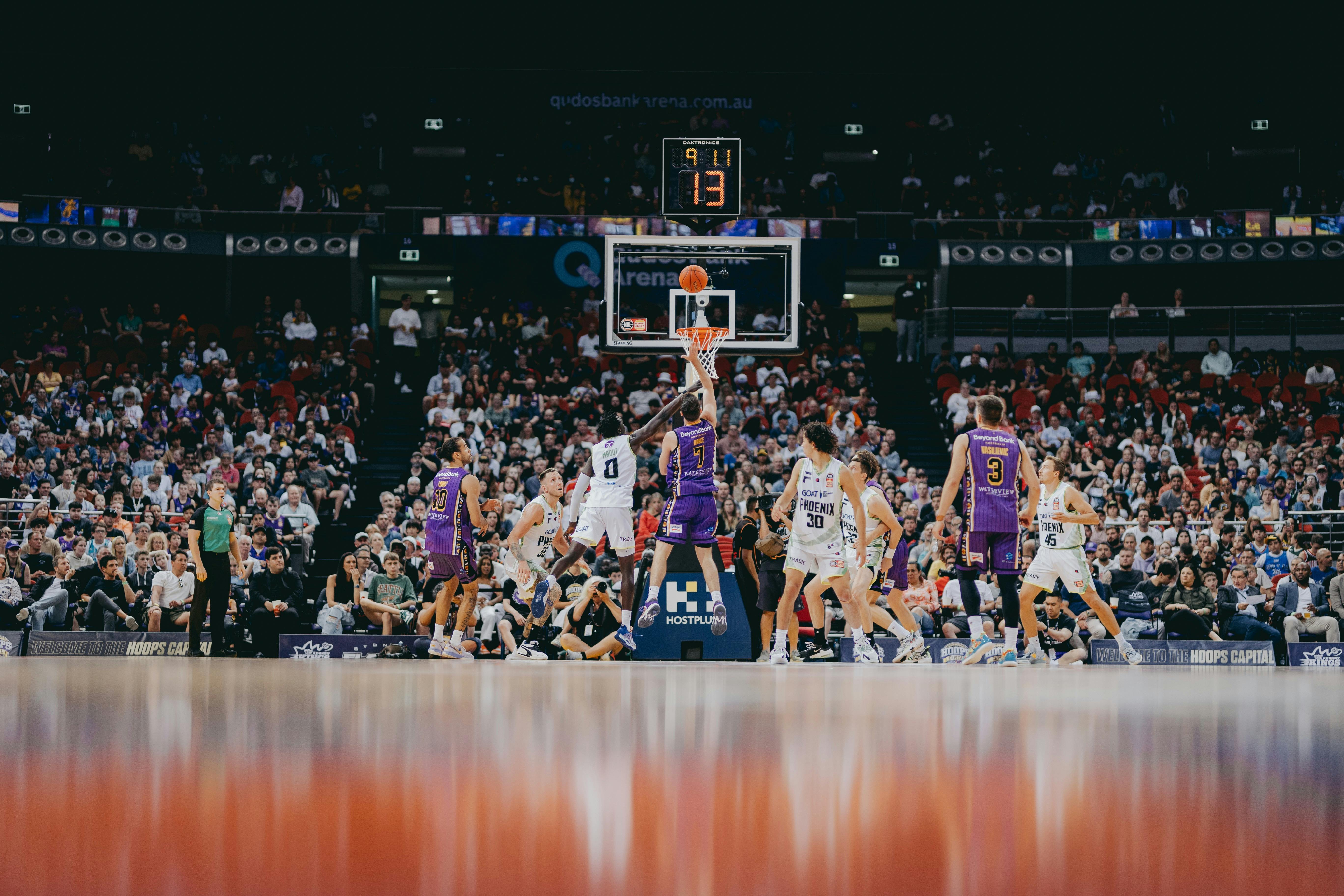 Shaun Bruce taking a jumpshot for the Sydney Kings at Qudos Bank Arena