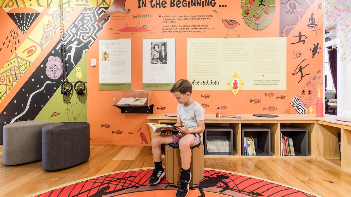 Visitor in the yarning circle at The Story  Bank