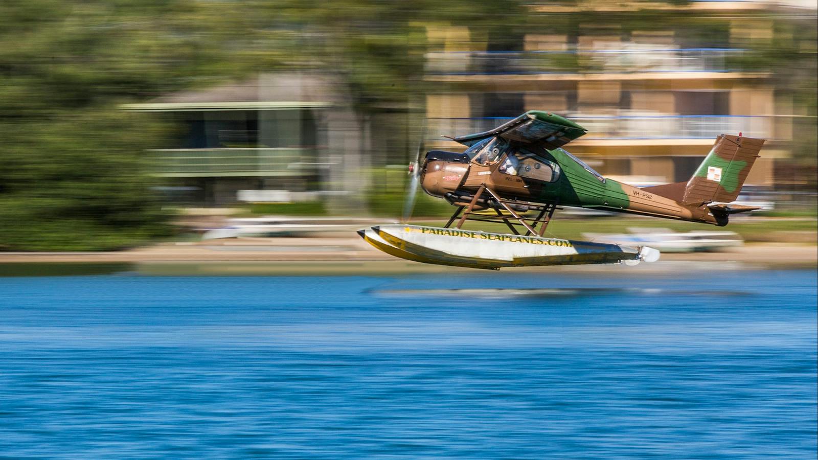 Wilga seaplane taking off from Maroochy River