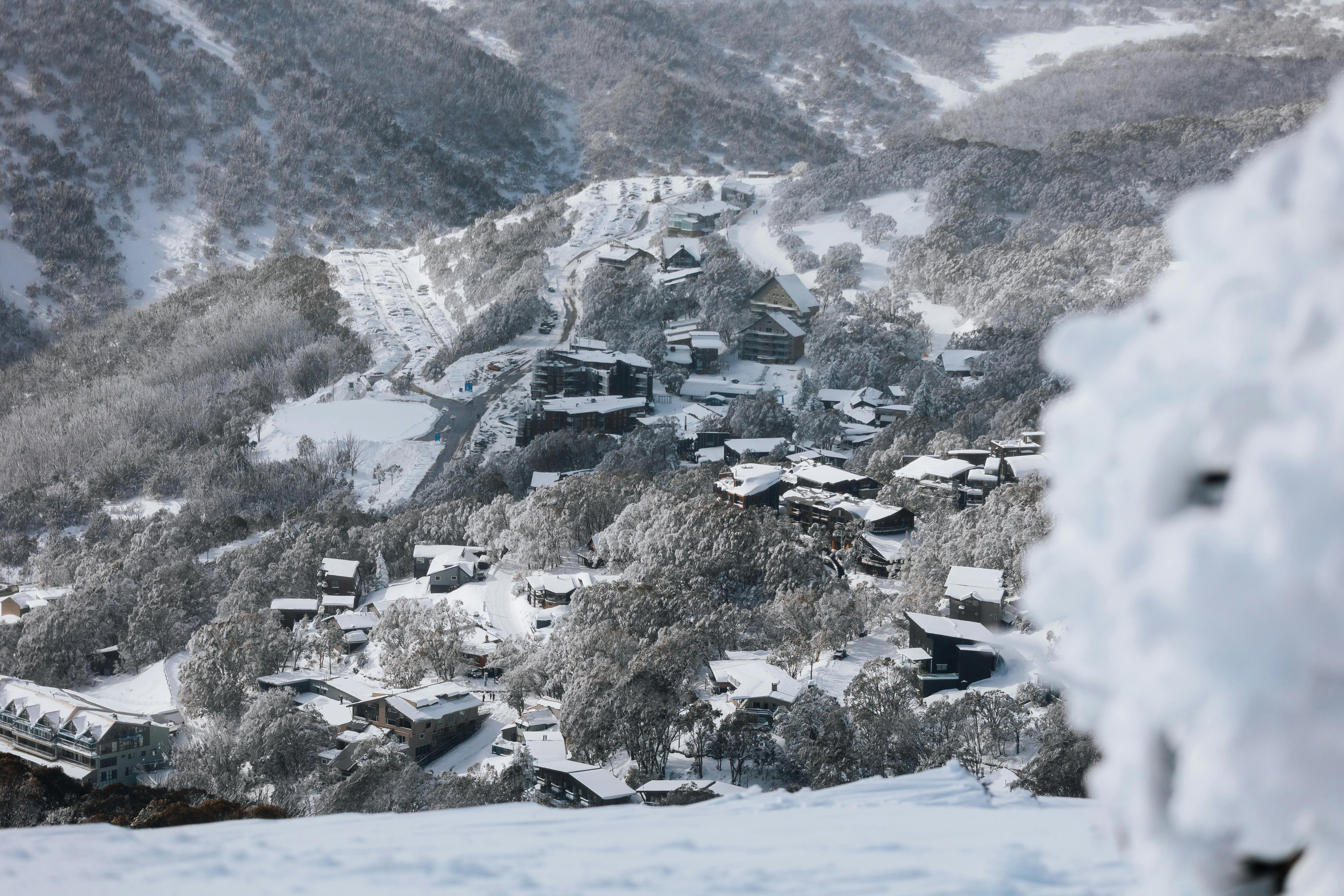 Falls Creek Village covered in snow