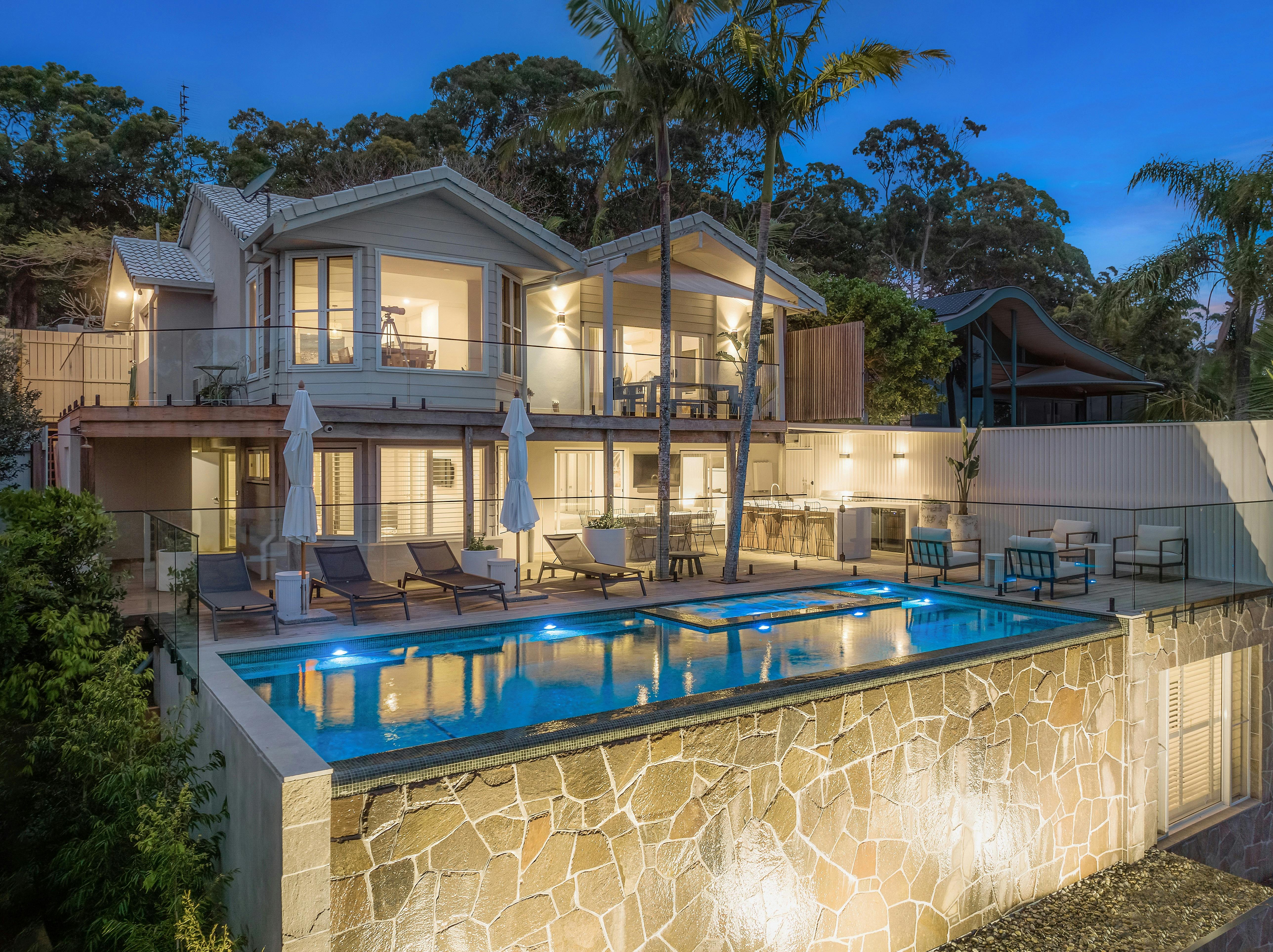 The external view of this spectacular property on the Cape Byron headland overlooking The Pass
