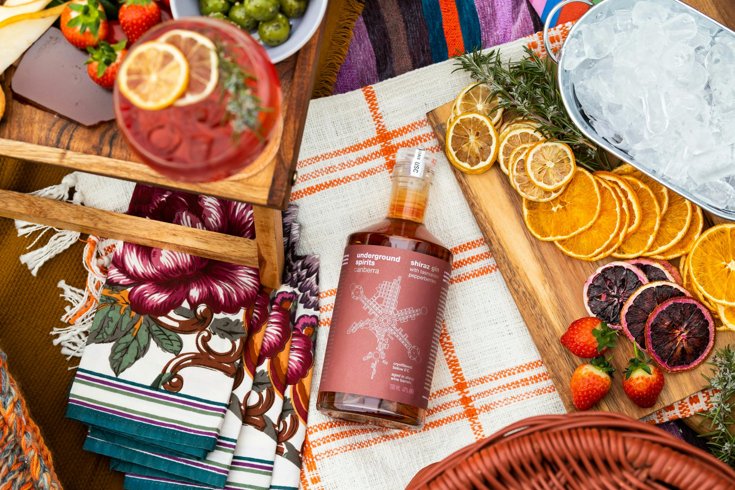 Underground Spirits Shiraz Gin set in a picnic