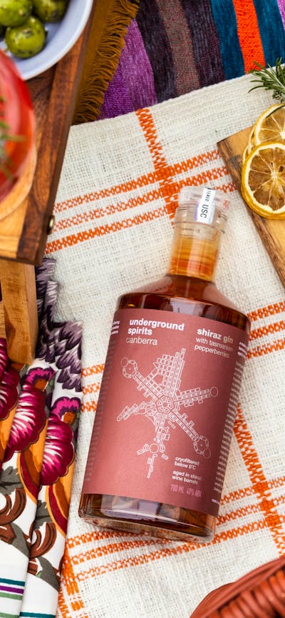Underground Spirits Shiraz Gin set in a picnic