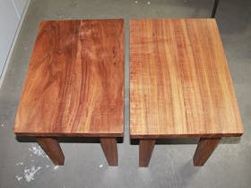 Small Tables made from Blackwood with Shellac Sealer. Left -  plain sawn, right - quarter sawn.