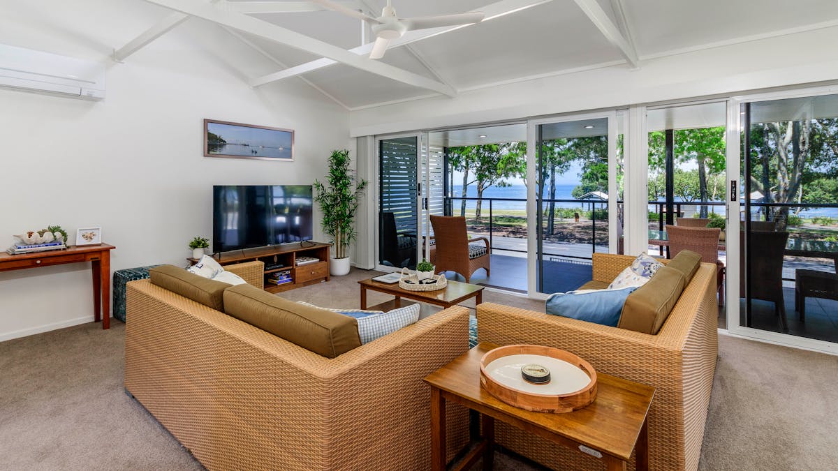 Lounge room overlooking water