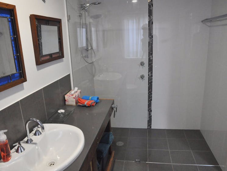 Spacious bathroom with large shower