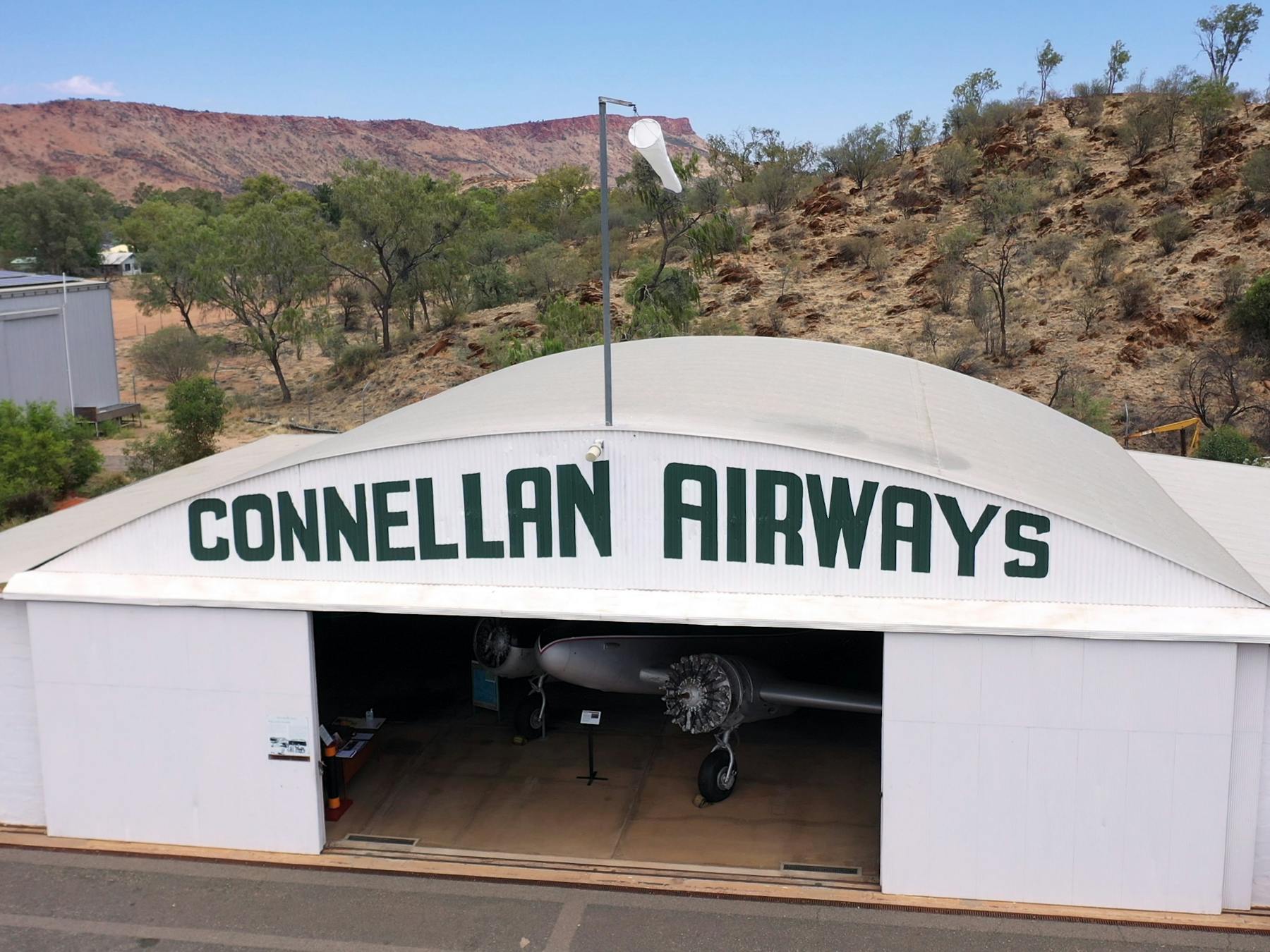 the Heritage listed, Connellan Hangar, sits on the site of the town's first aerodrome.