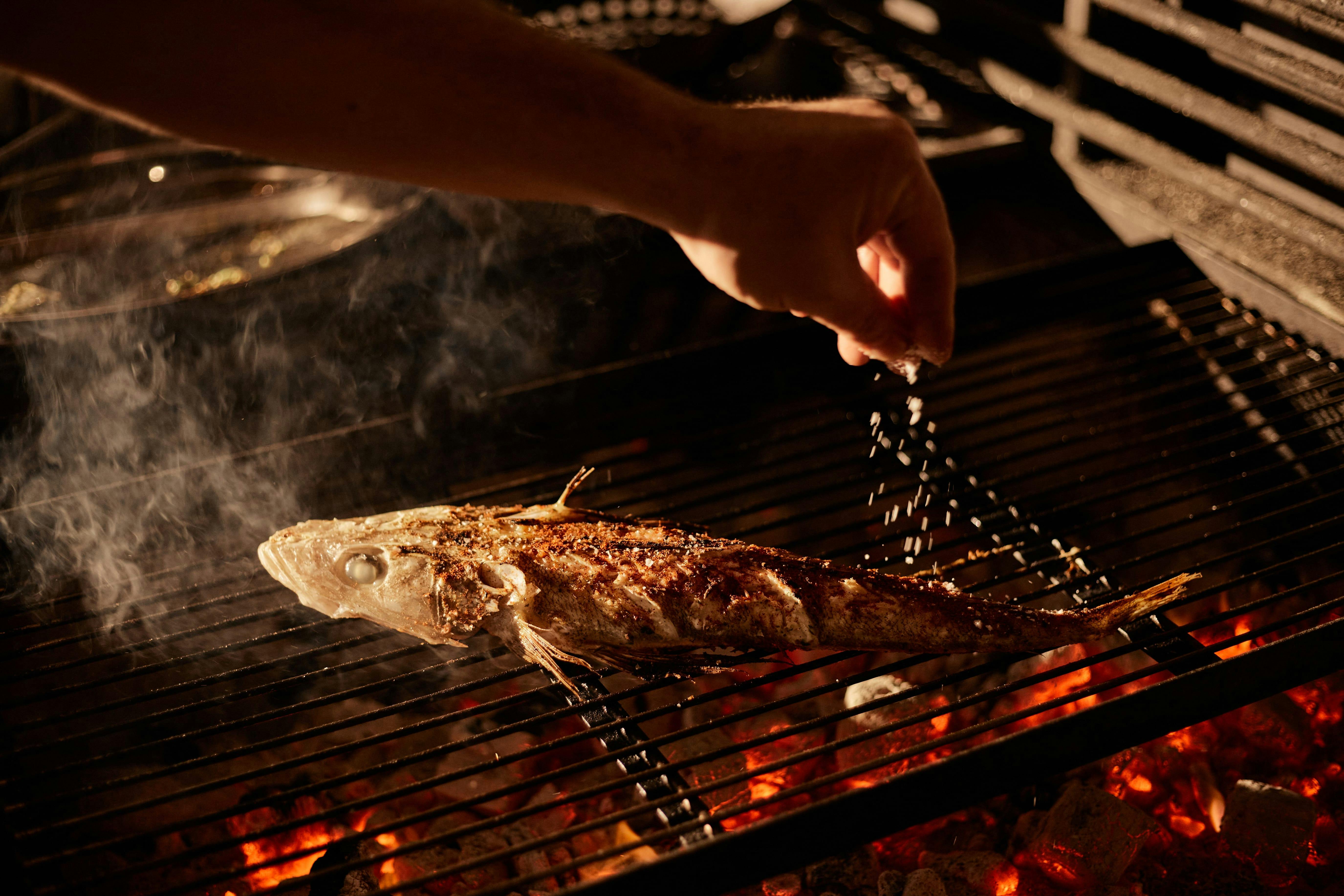 Flathead on charcoal grill
