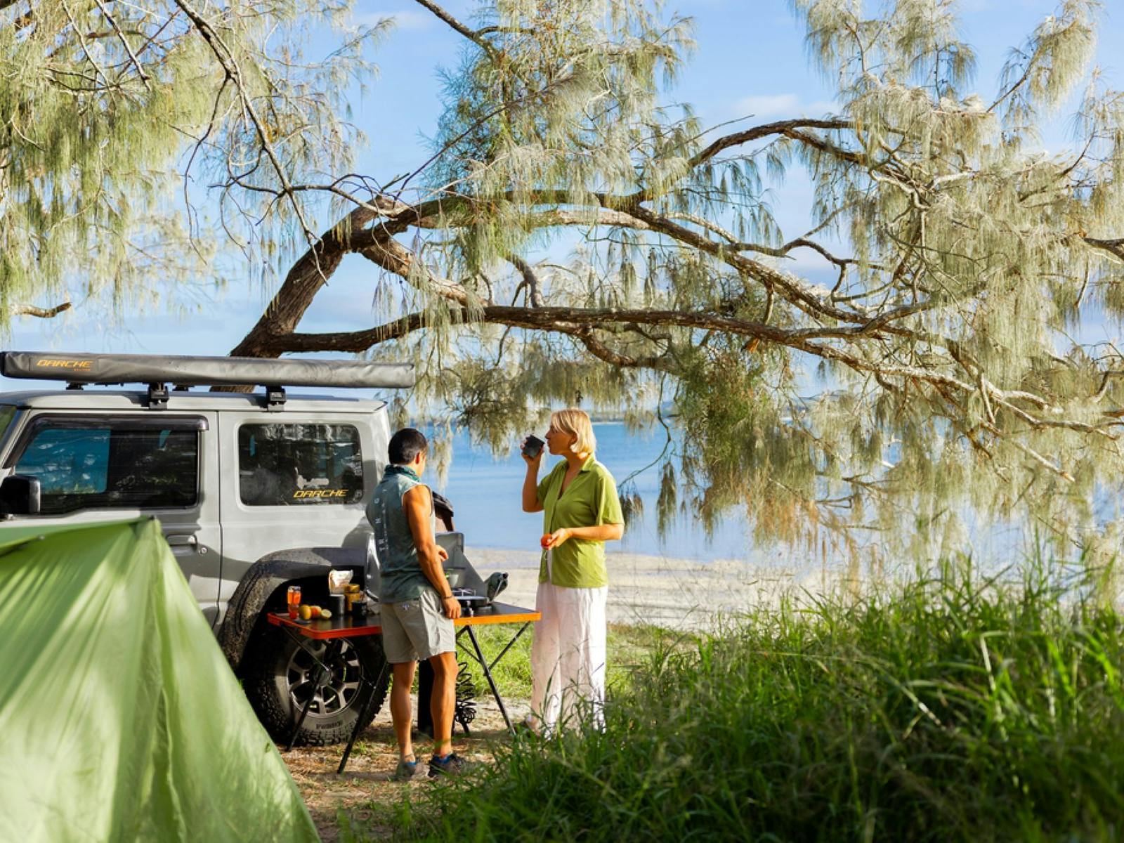 Campers having breakfast at Pelican Bay Camping Area Campers having breakfast at Pelican Bay Camping Area