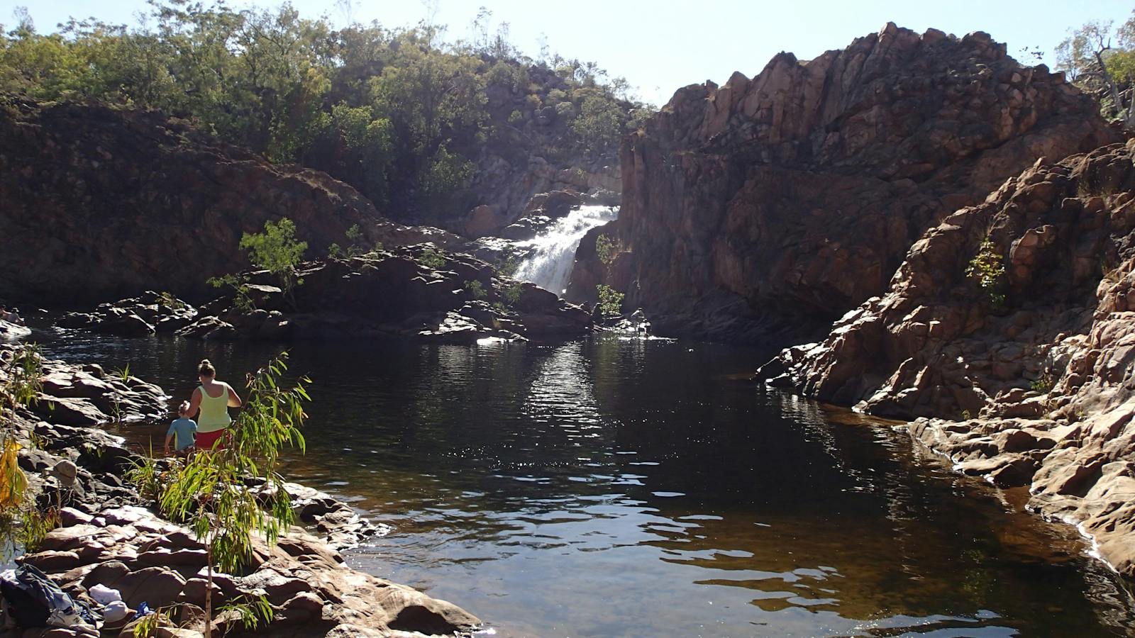 Hikers exploring waterholes