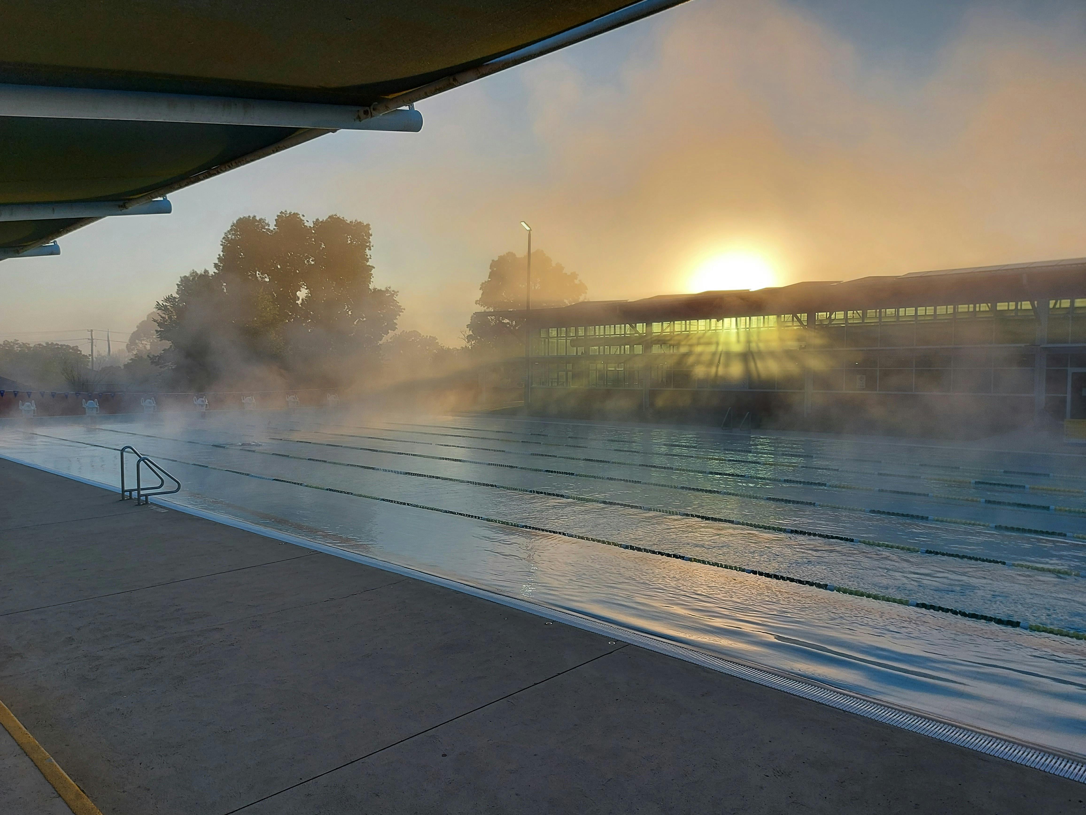 Manning Aquatic Centre outdoor pool at sunrise