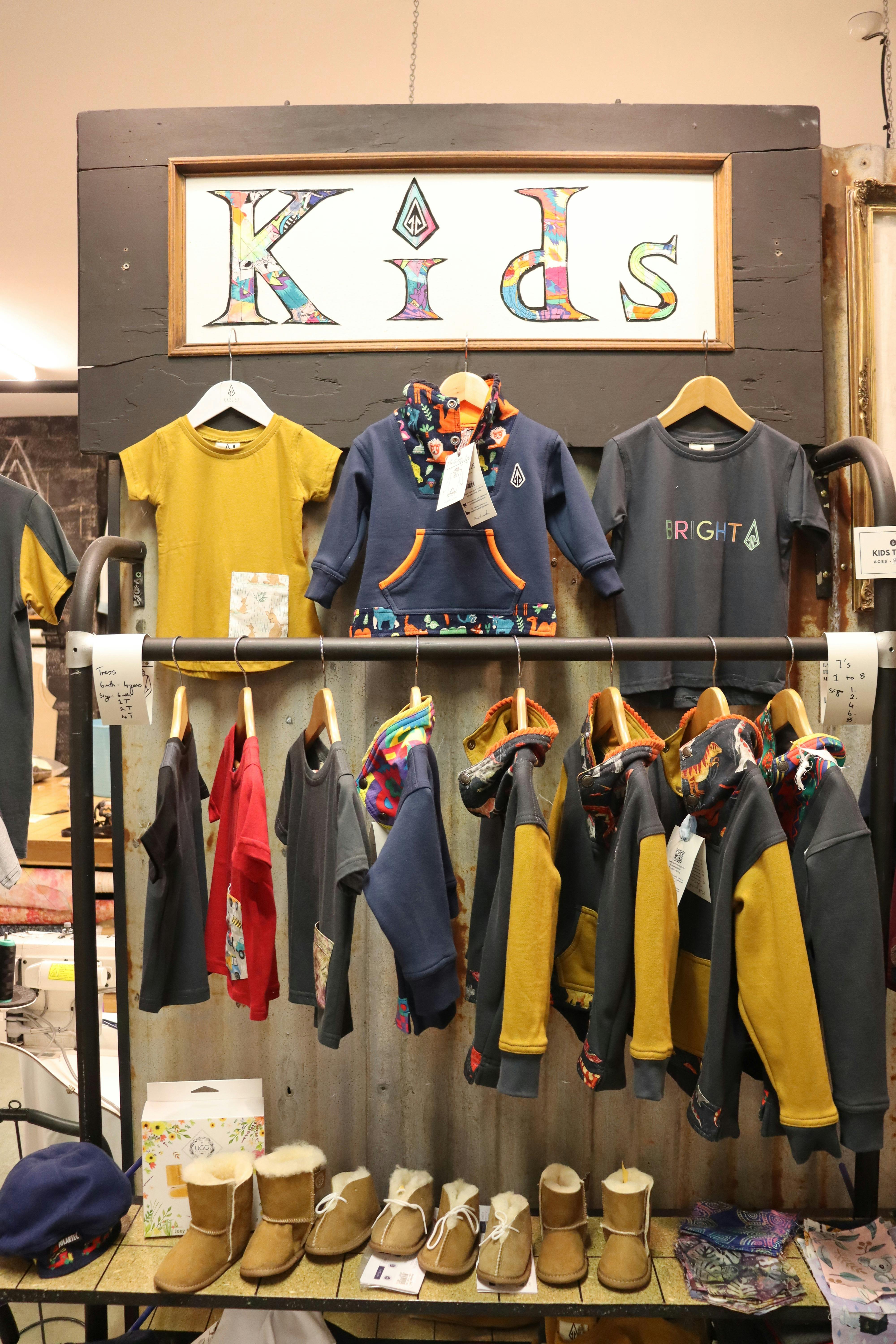 kids tees and hoodies on display