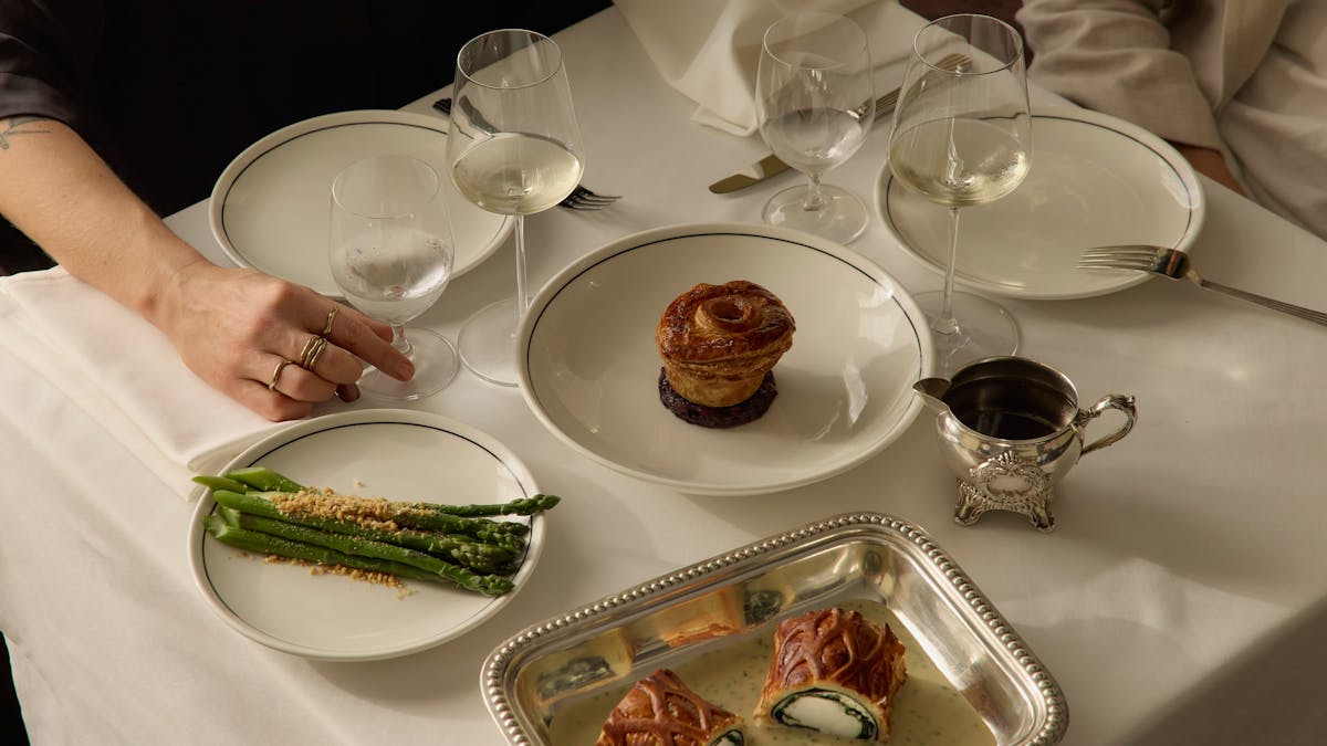 Marlowe Duck Pie, Trout Wellington and Asparagus