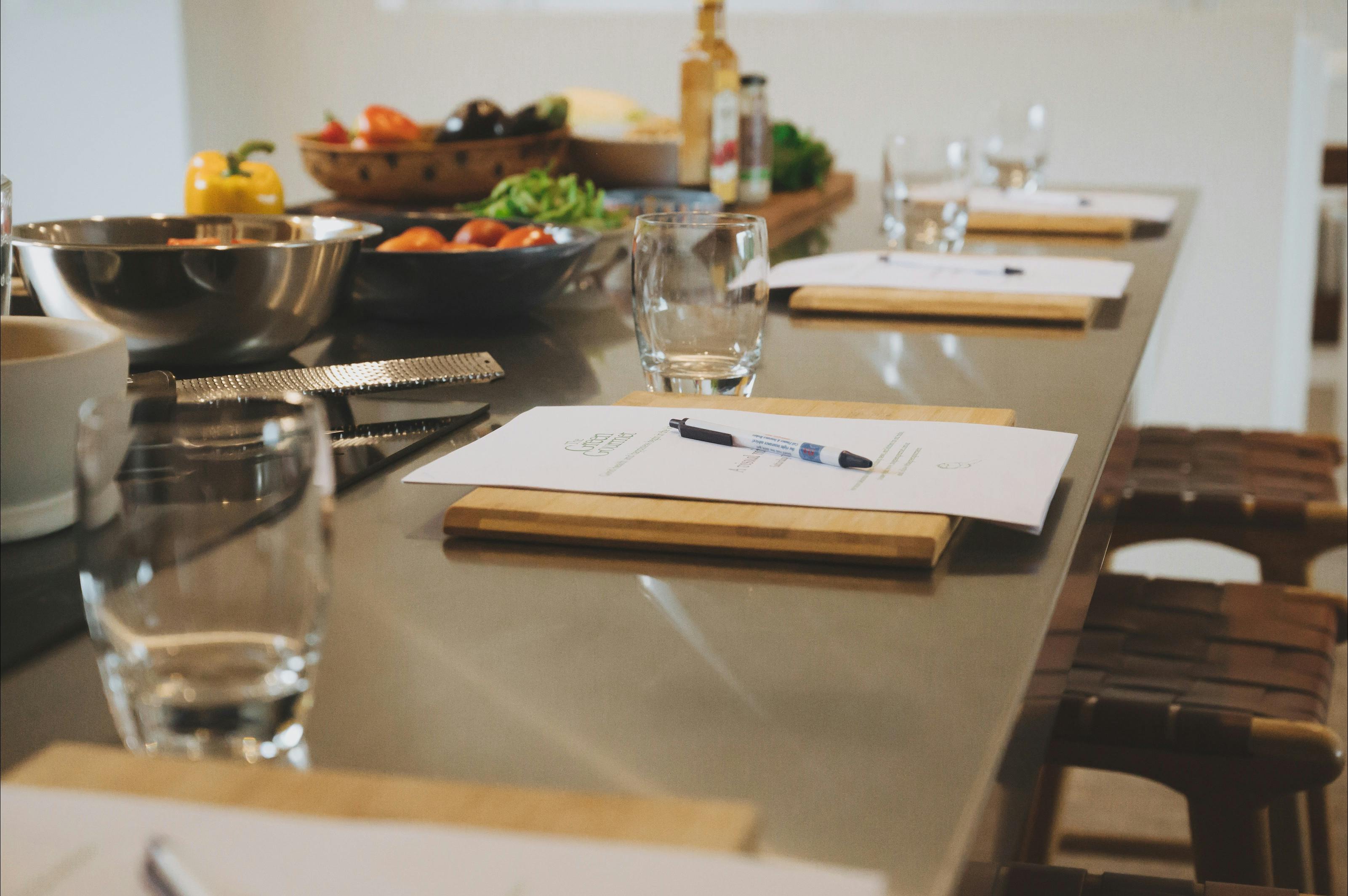 Workstation at a Green Gourmet cooking workshop