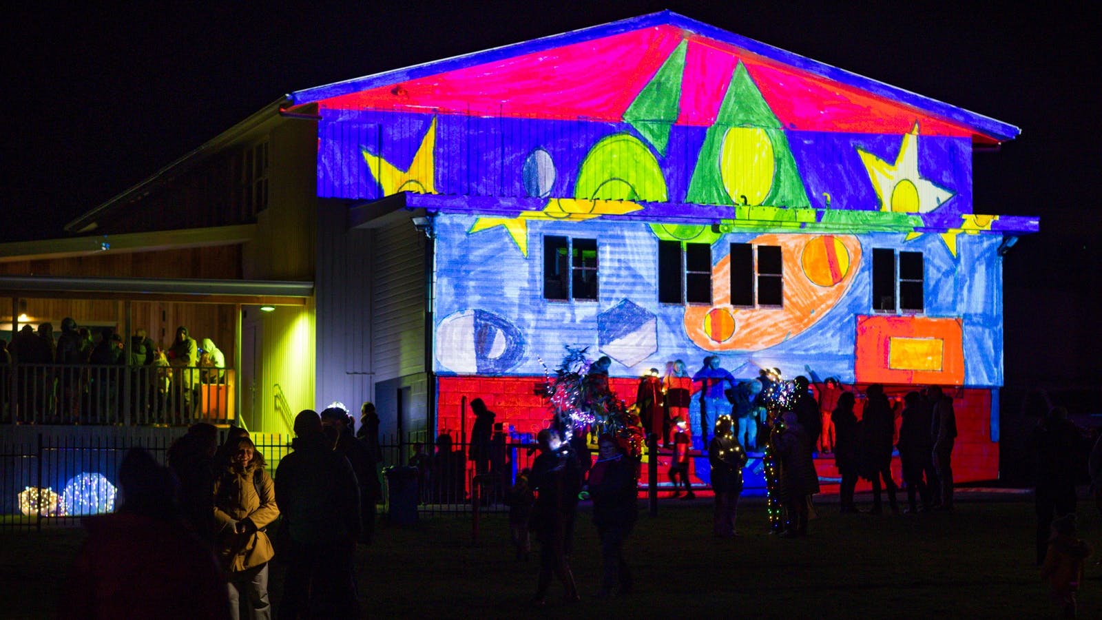 Mapped projections on Tasman District School Hall