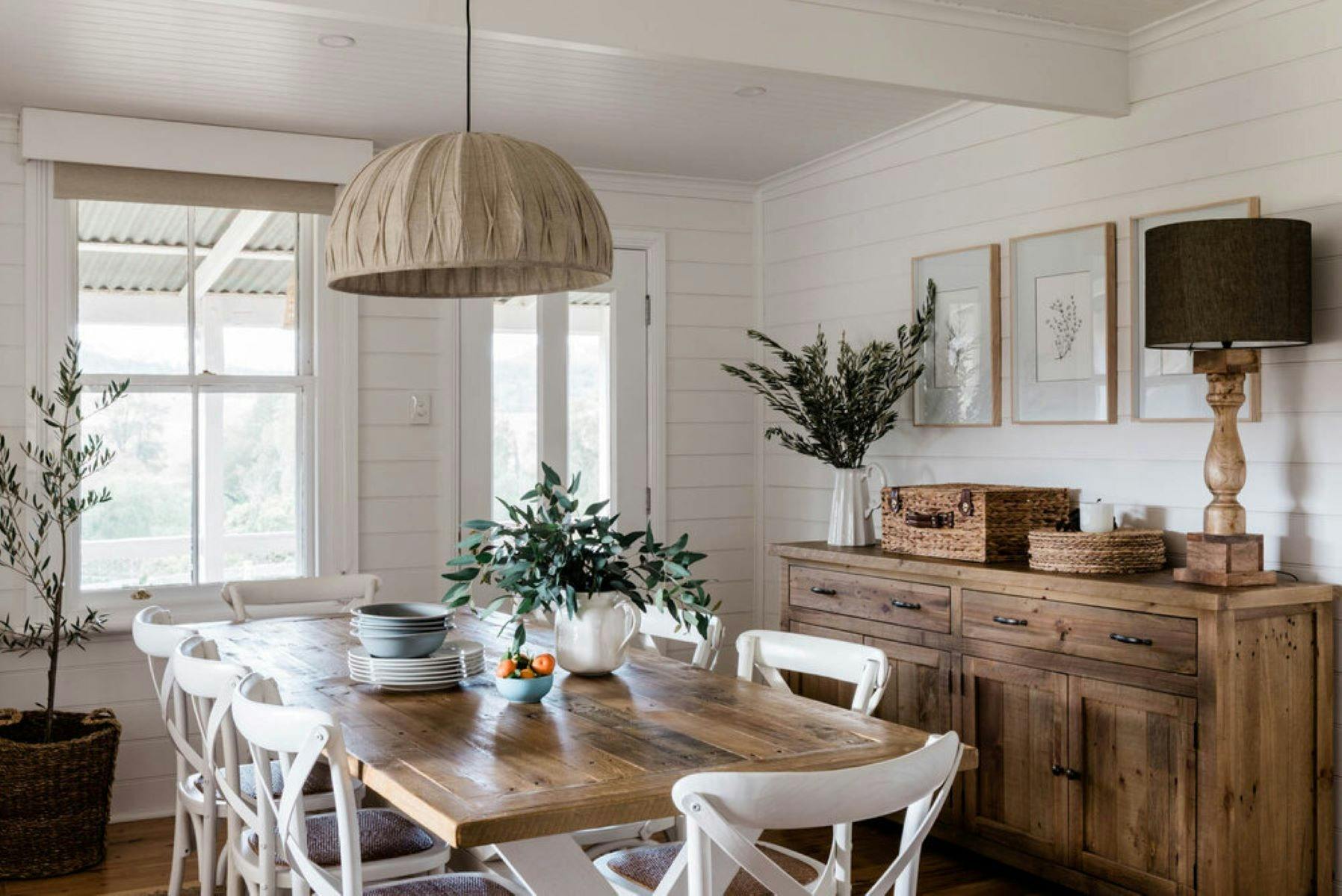 Dining table with light hanging