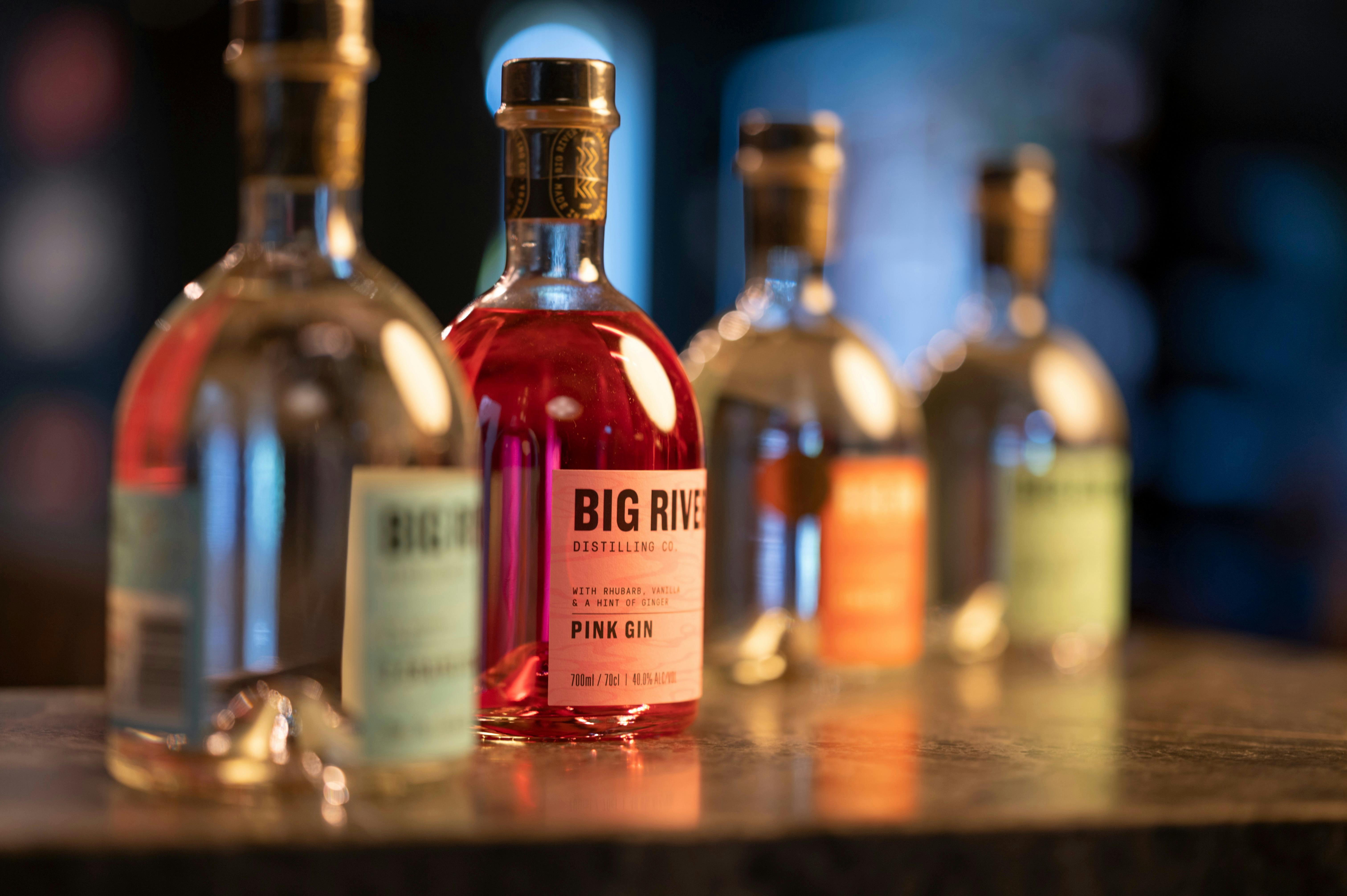 Bottles on a bar.
