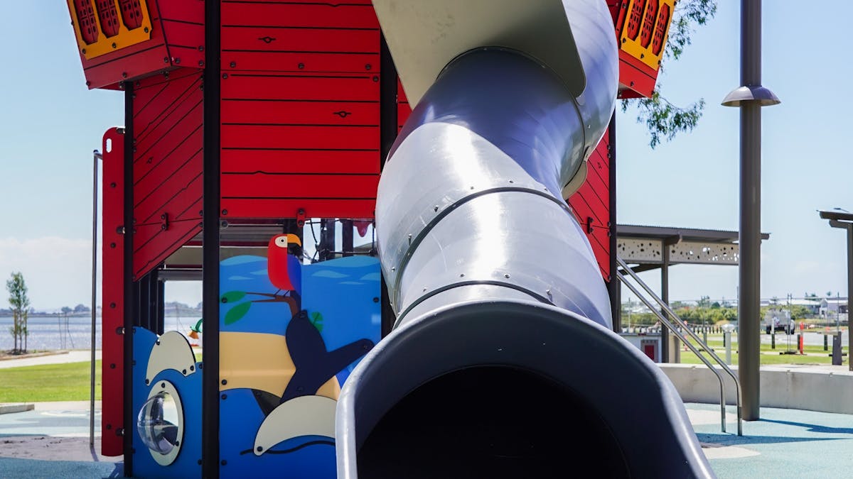 Tunnel slide at Beth Boyd Park pirate playground, Thorneside, Redlands Coast QLD.