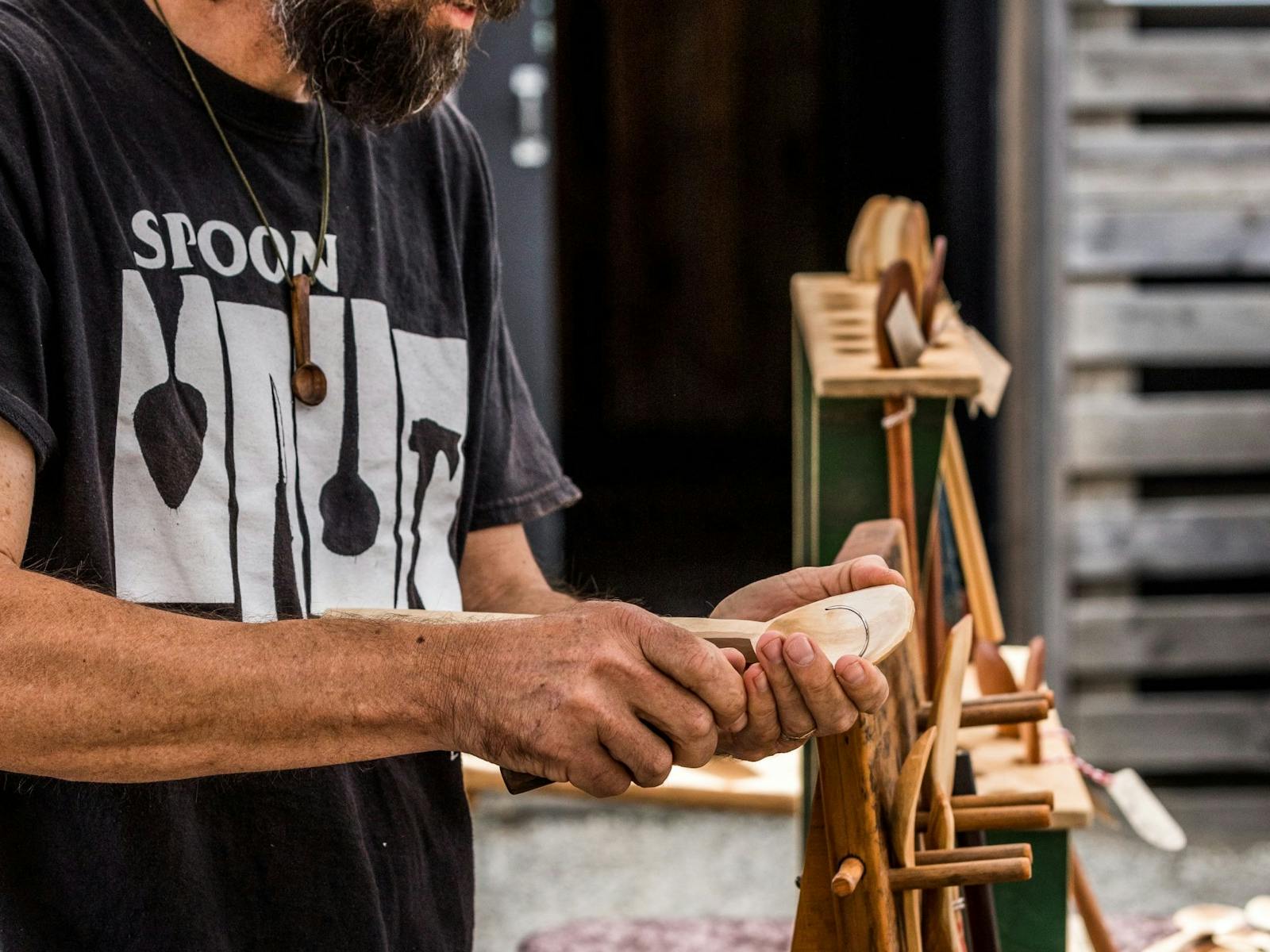 Hand carved spoons at Willie Smith's Apple Shed Market