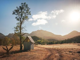 Outdoor shower at Arkaba's signature swag camp