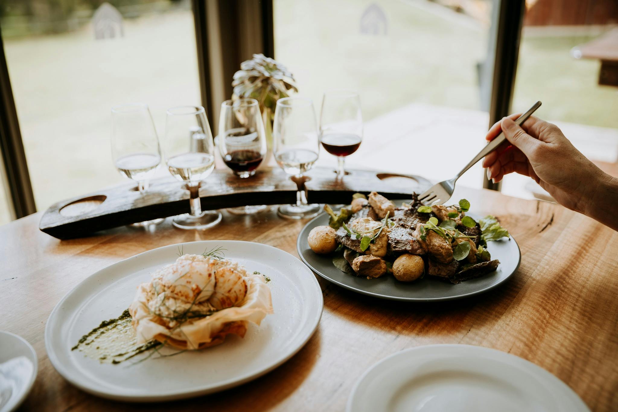 St Aidan Wines Sample Lunch Photo with Wine Tasting Stave