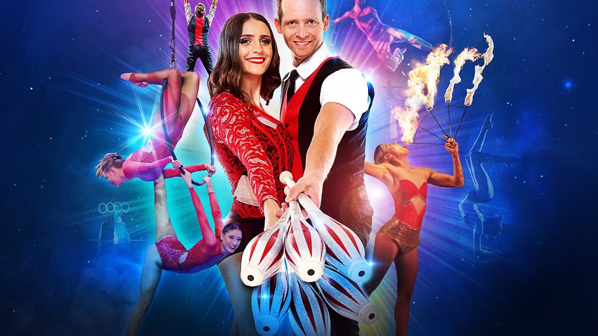 Various circus performances displaying their skills - acrobats, fire breathers, jugglers