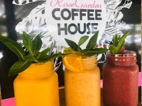 Enjoy a refreshing fruit crusher at the Rose Garden Coffee House Cowra