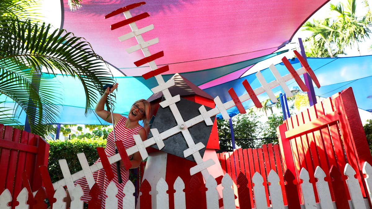 The windmill on Fun Run a classic mini golf obstacle at Putt Putt Mermaid Beach on the Gold Coast!