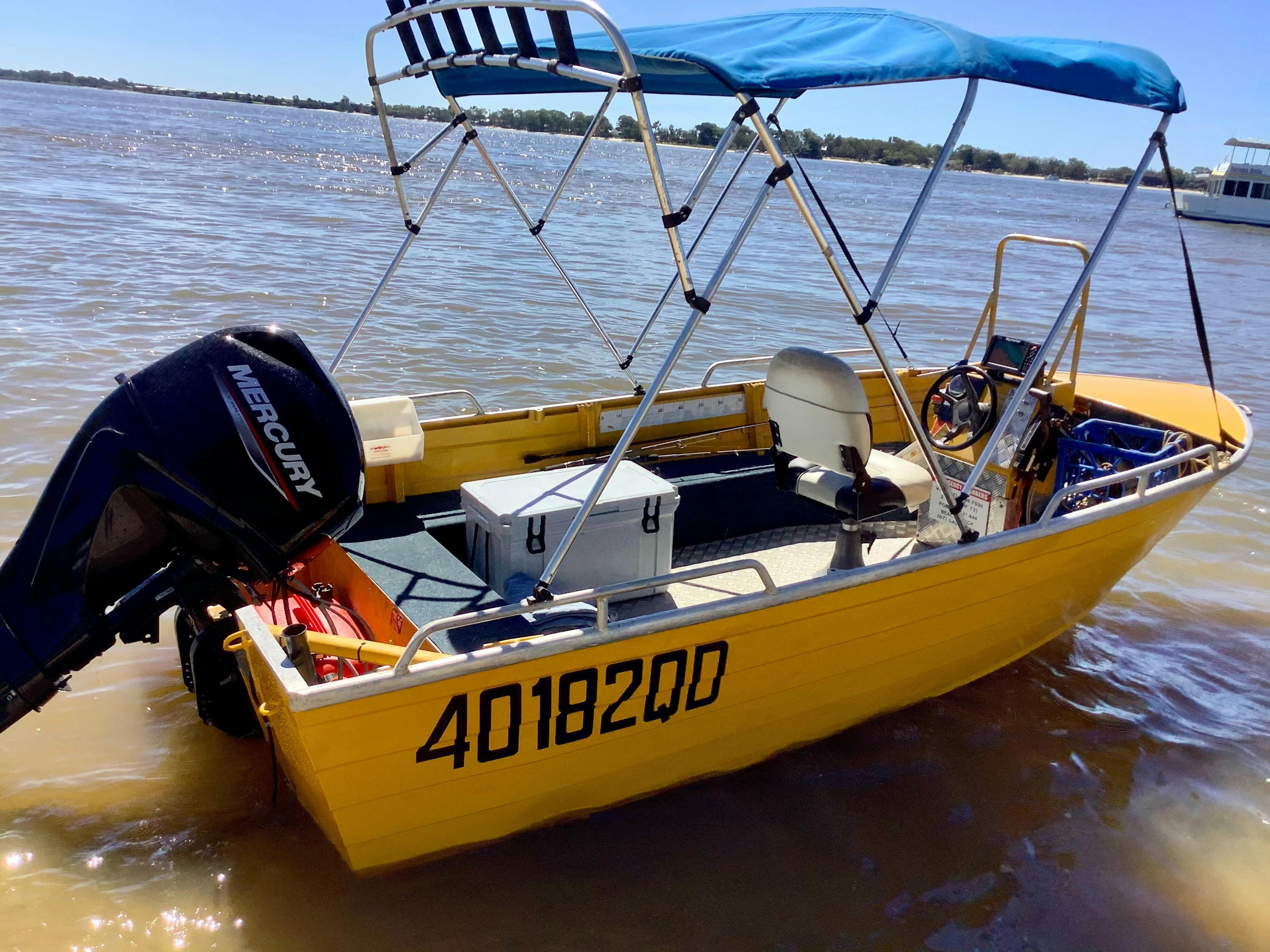 Bribie Beach Shack self-hire and drive 50hp fishing / cruising boat - up to 3 persons