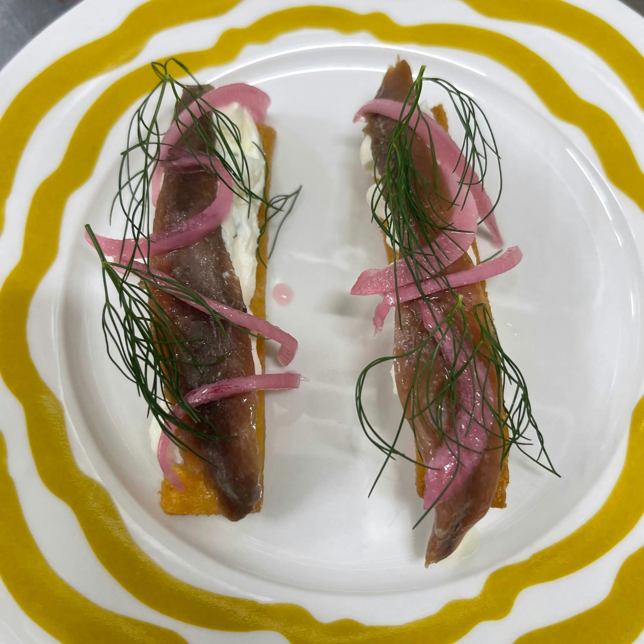 Cantabrian anchovy toast, lemon and dill ricotta