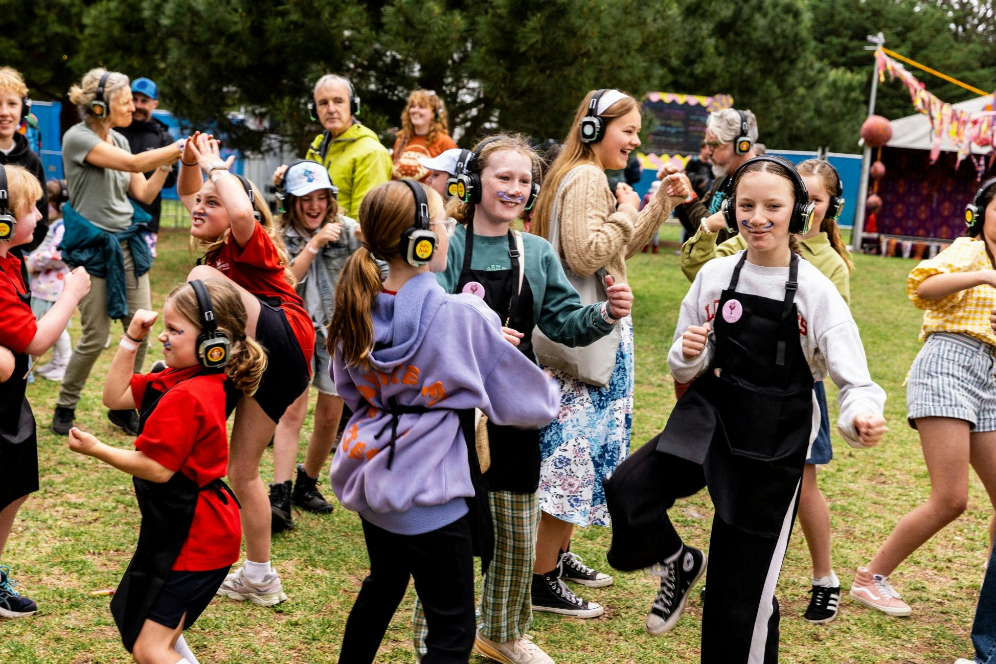 Children dancing to the silent disco