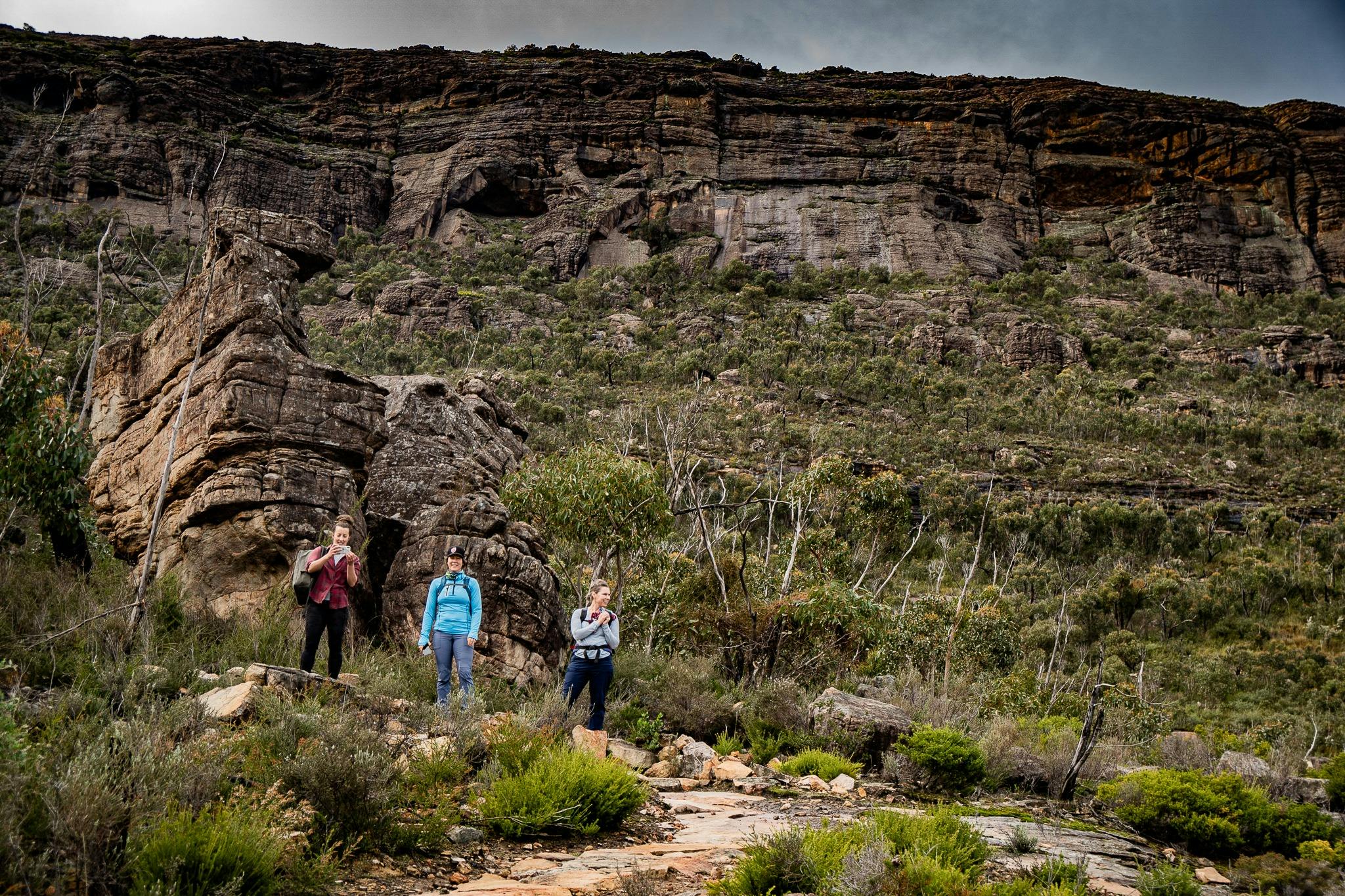 Dramatic rock formations and trail work ascending the slopes of Gar