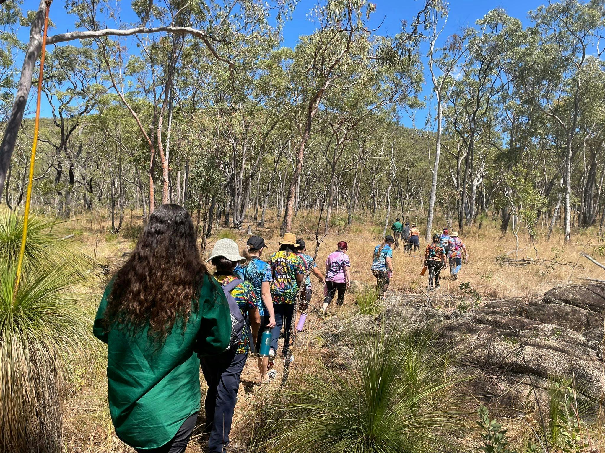 Tour group walking through the bush
