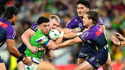 Canberra Raiders player Savelio Tamale v Melbourne Storm