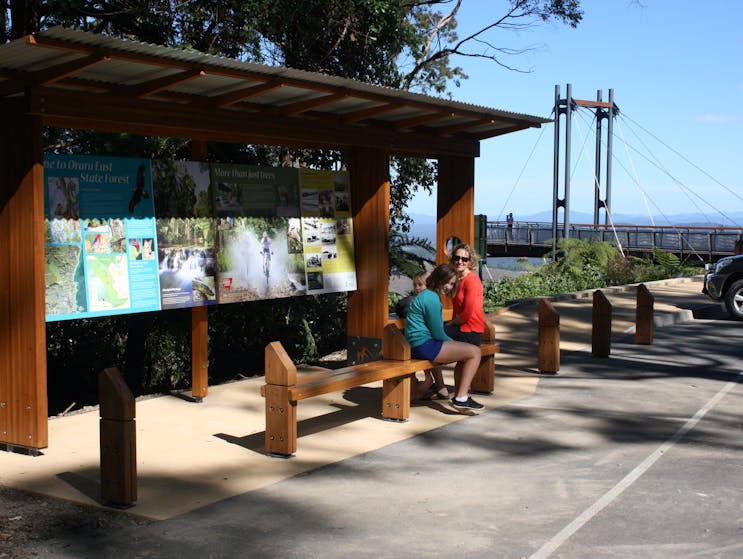 The seating and interpretive signage at Sealy Lookout