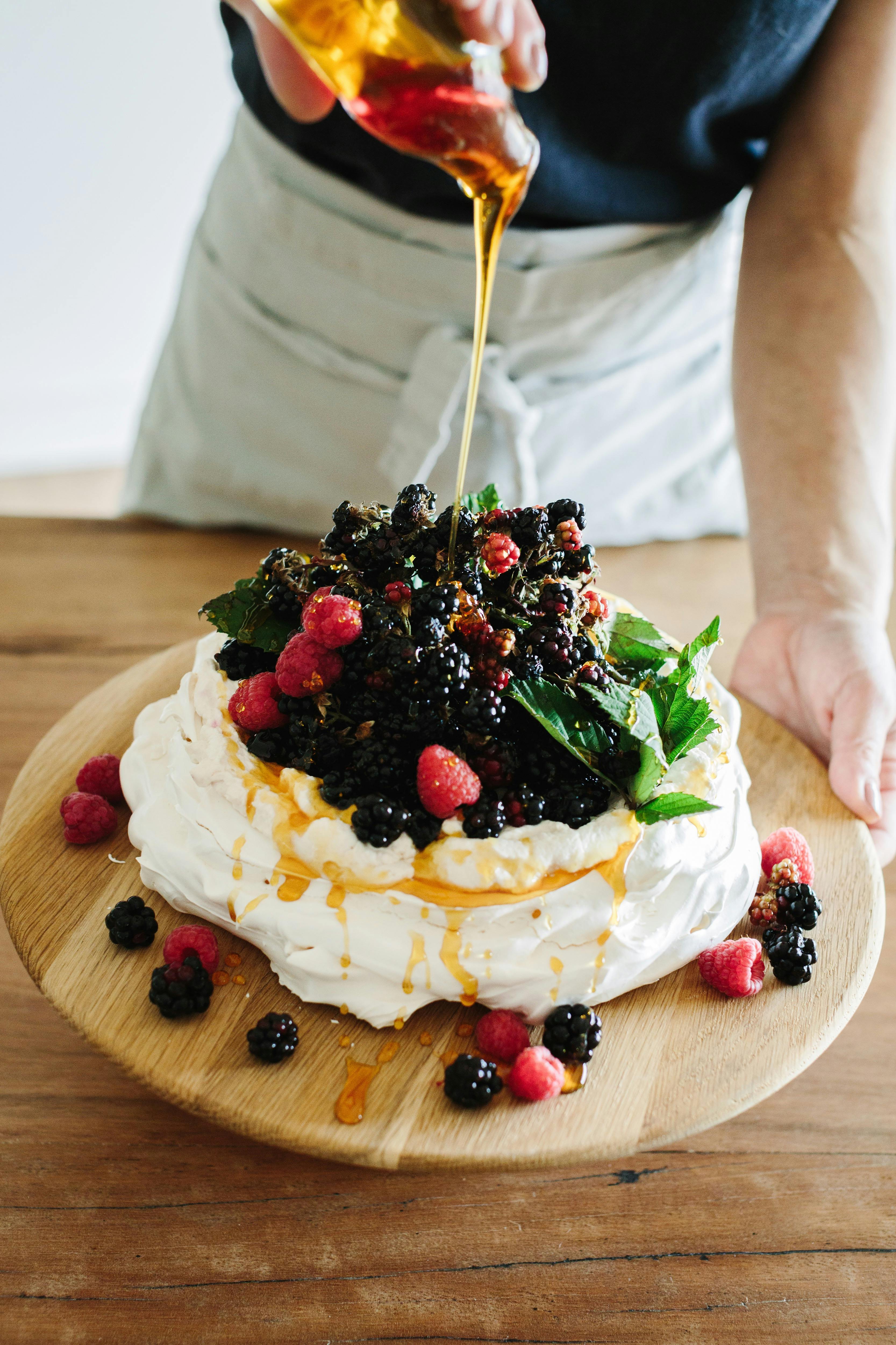 Sweets made with love - pavlova with local berries and honey