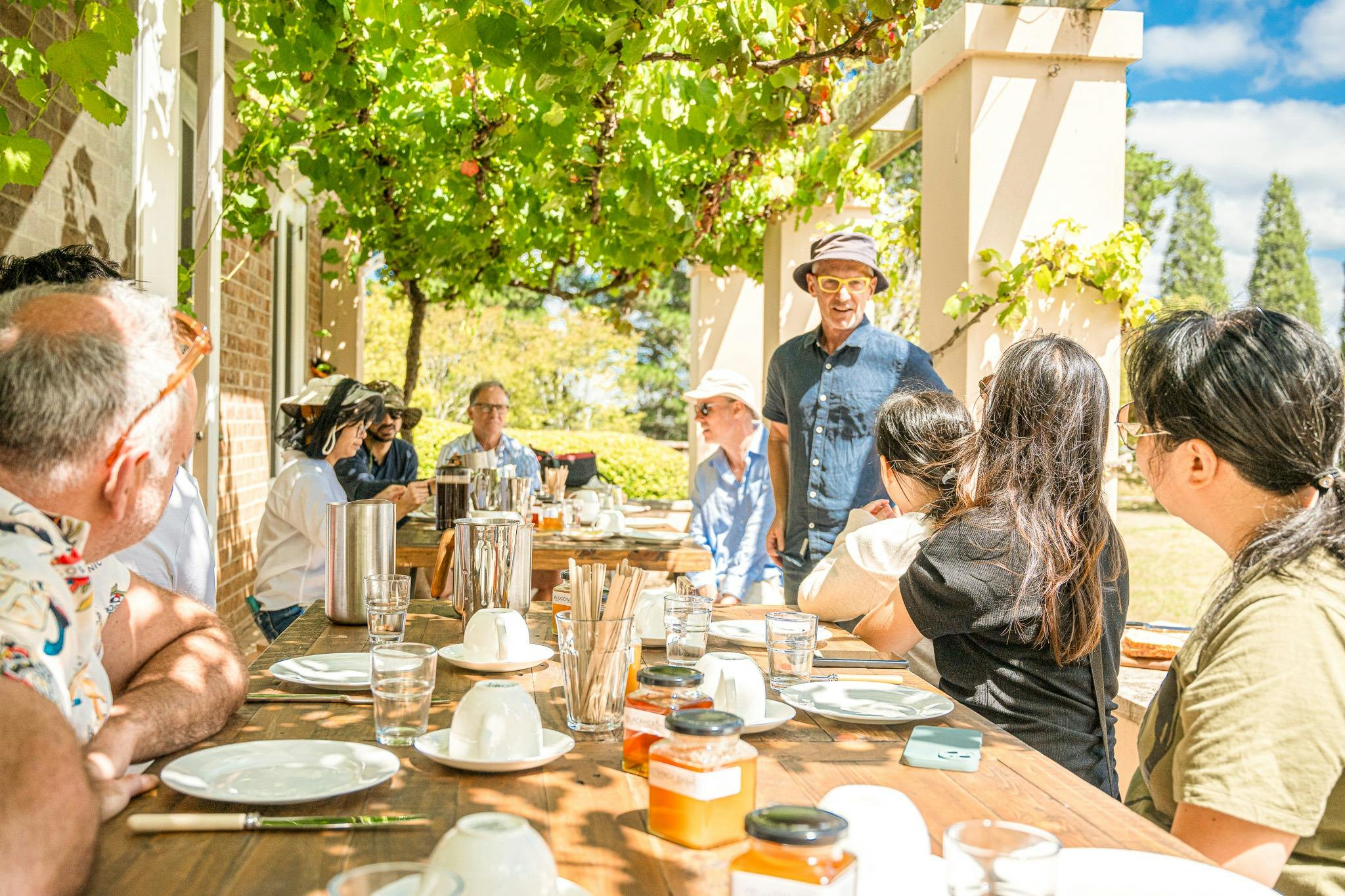 Morning tea on the terrace after visiting the bees