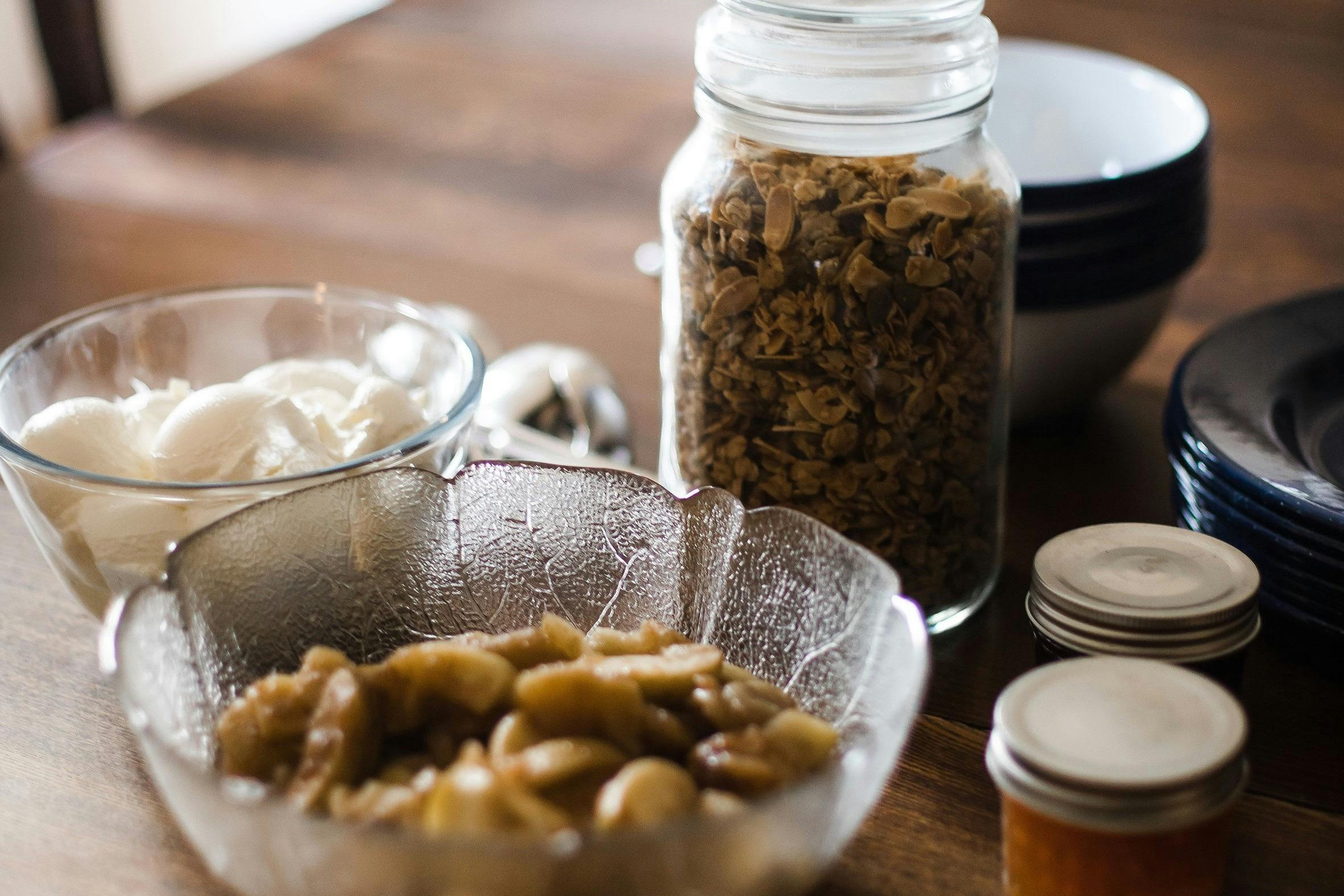 Homemade almond vanilla granola with honey-cinnamon apples and greek yoghurt.