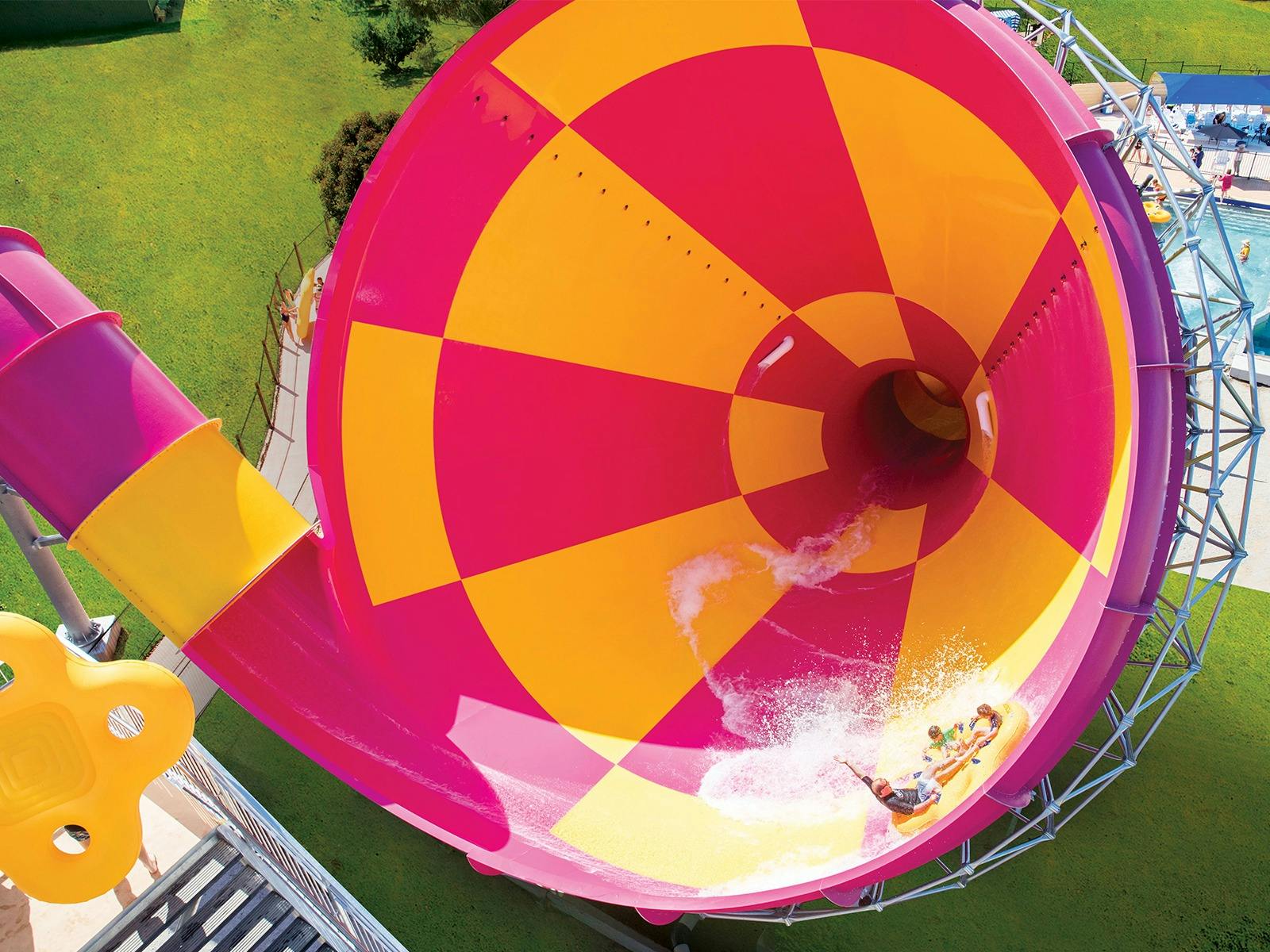An arial view of the Tornado water slide at Adventure Park