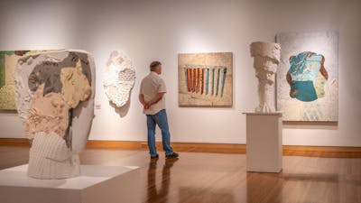 A man observing the work of Bruce Reynolds in How Soon Is Now?