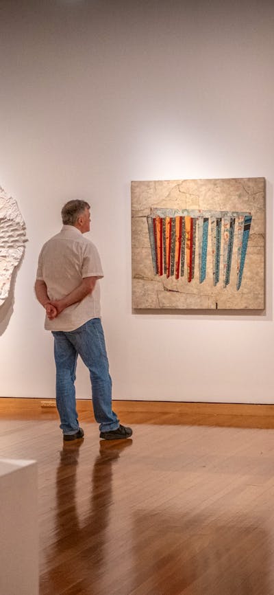 A man observing the work of Bruce Reynolds in How Soon Is Now?
