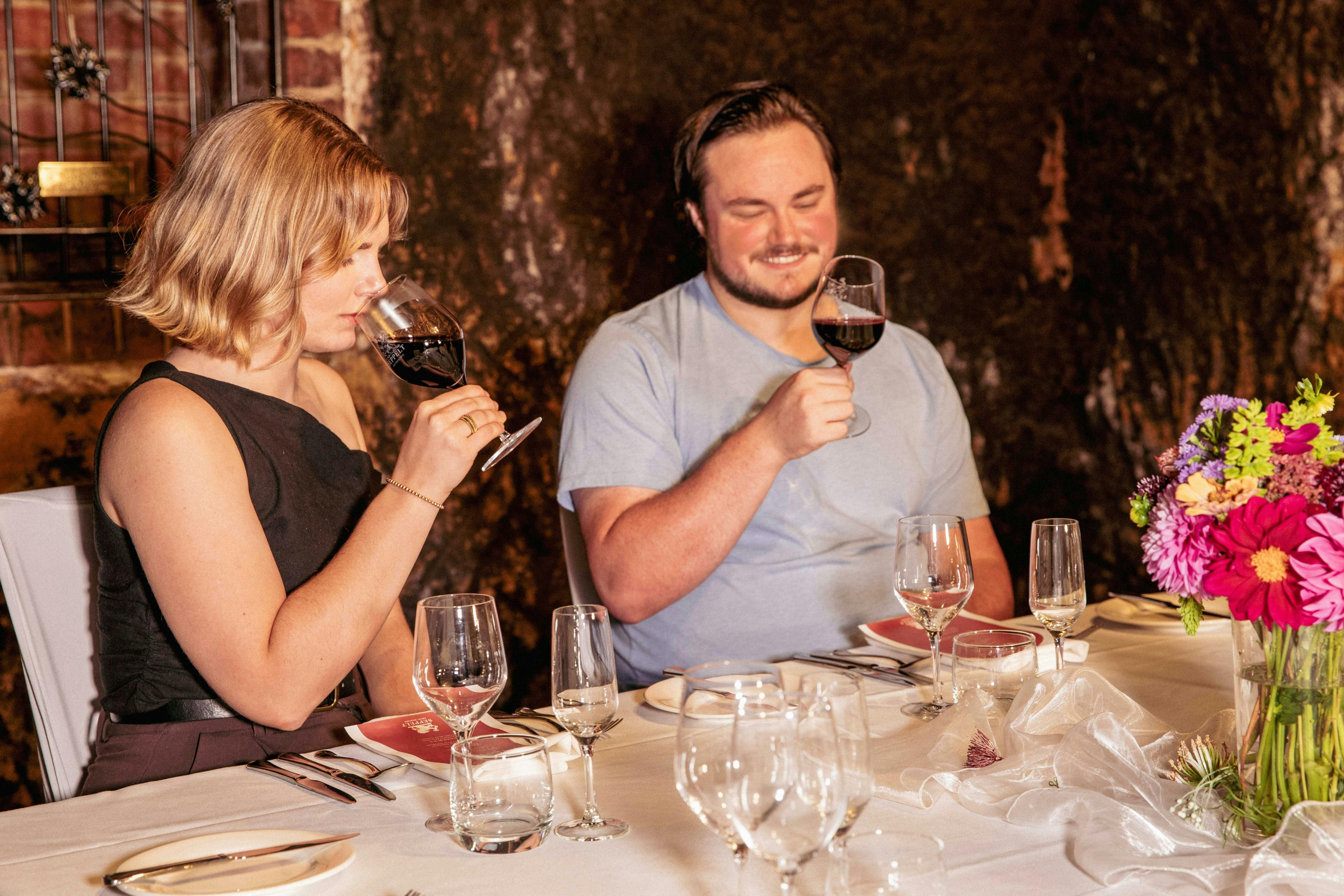 Couple dining underground
