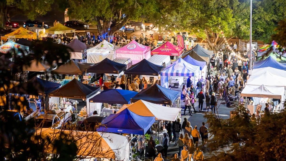 Birds eye view of Milton by Moonlight stalls.