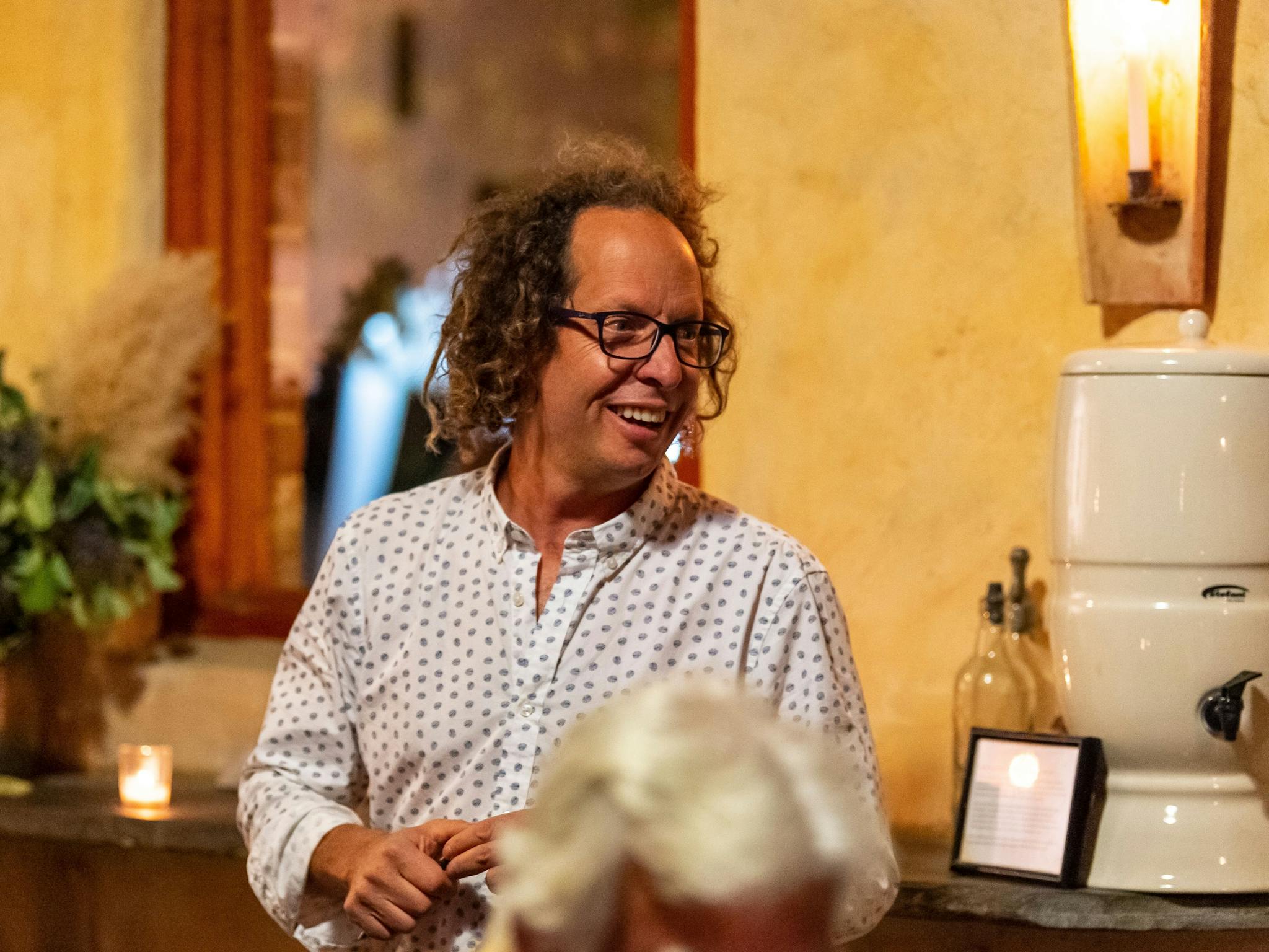 Winemaker, Justin McNamee, hosting a group in the Samuel's Gorge cellar door