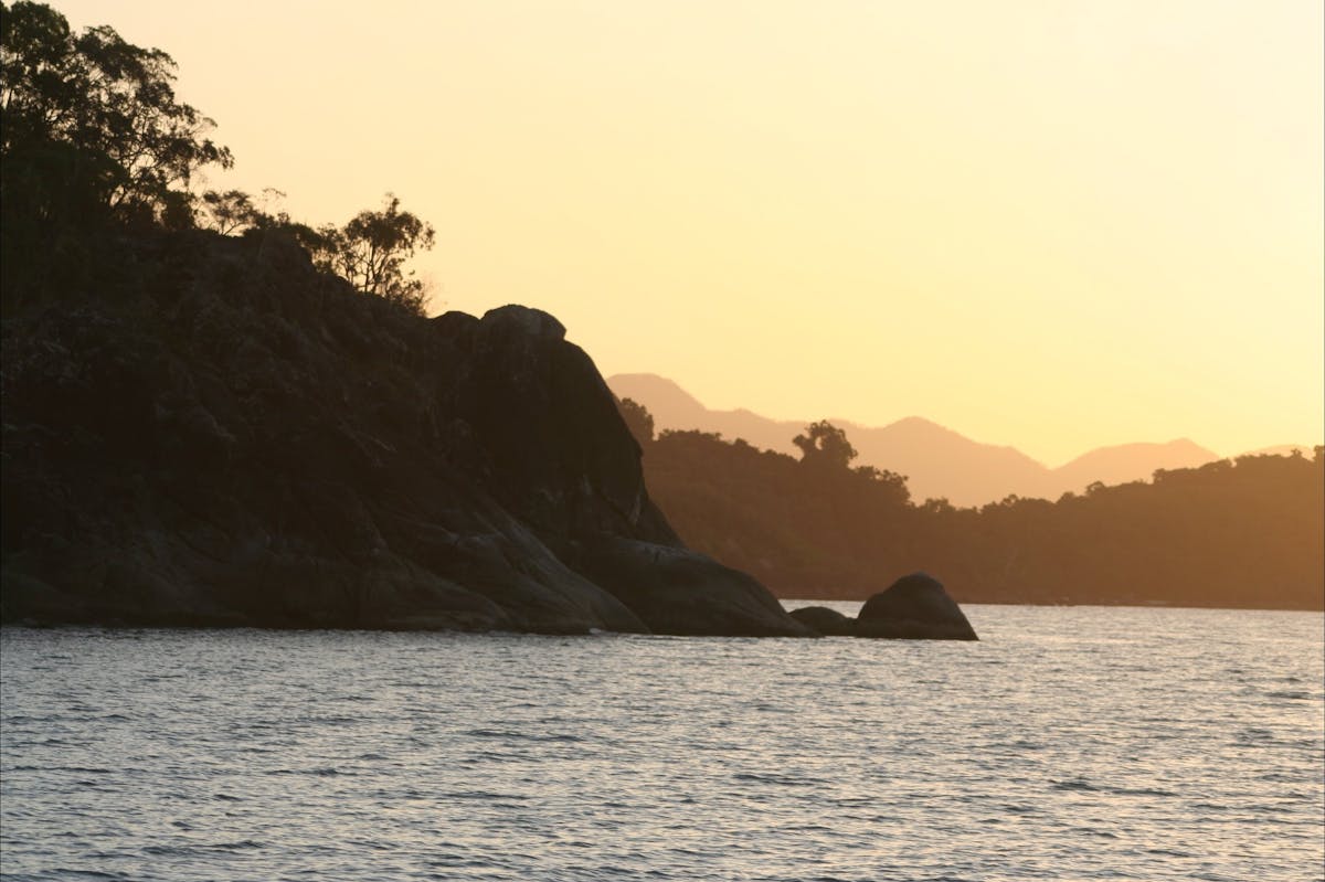 Hinchinbrook Island's coastline at sunset