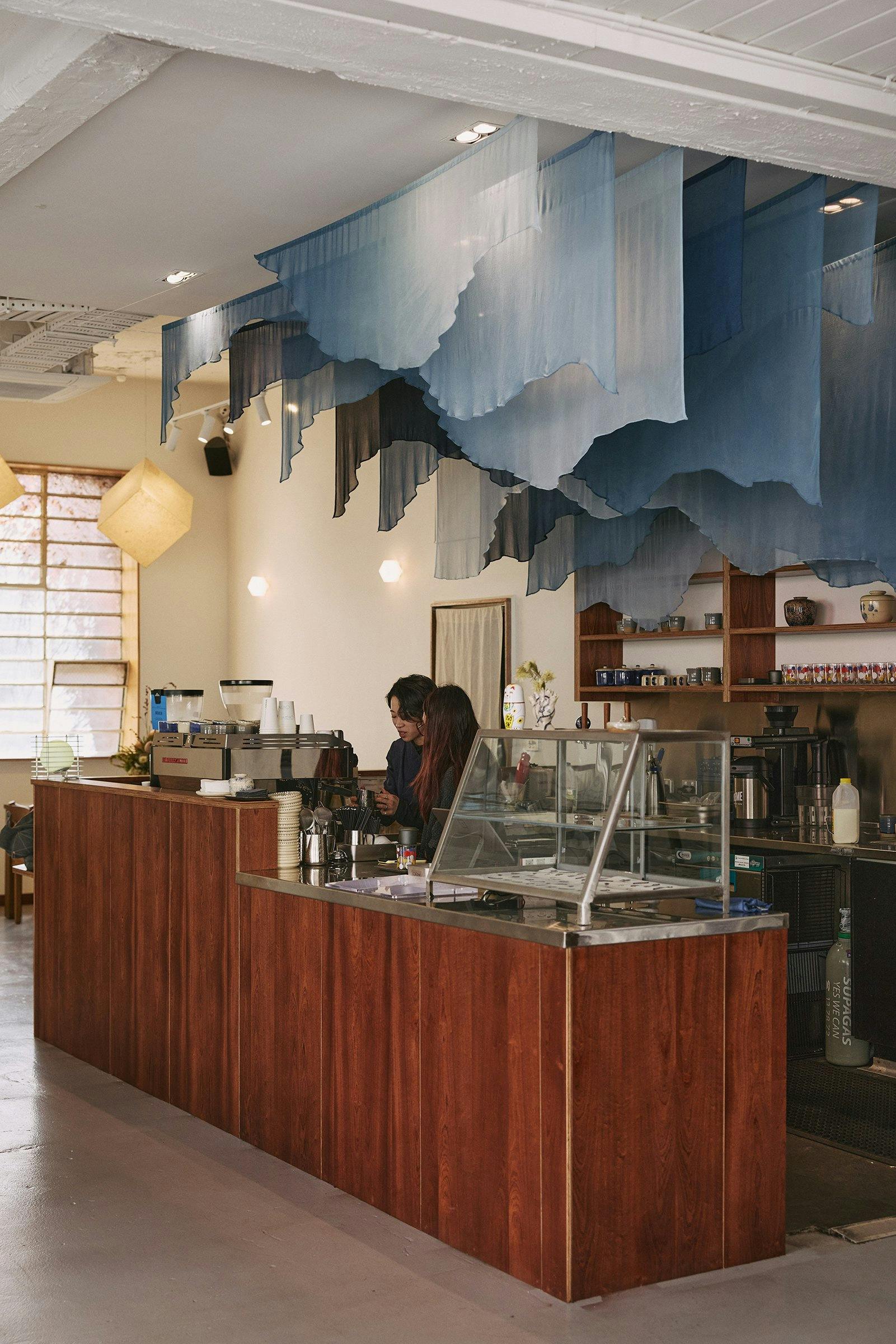 The indigo centrepiece above our bar is crafted by Dudu in Hanoi.