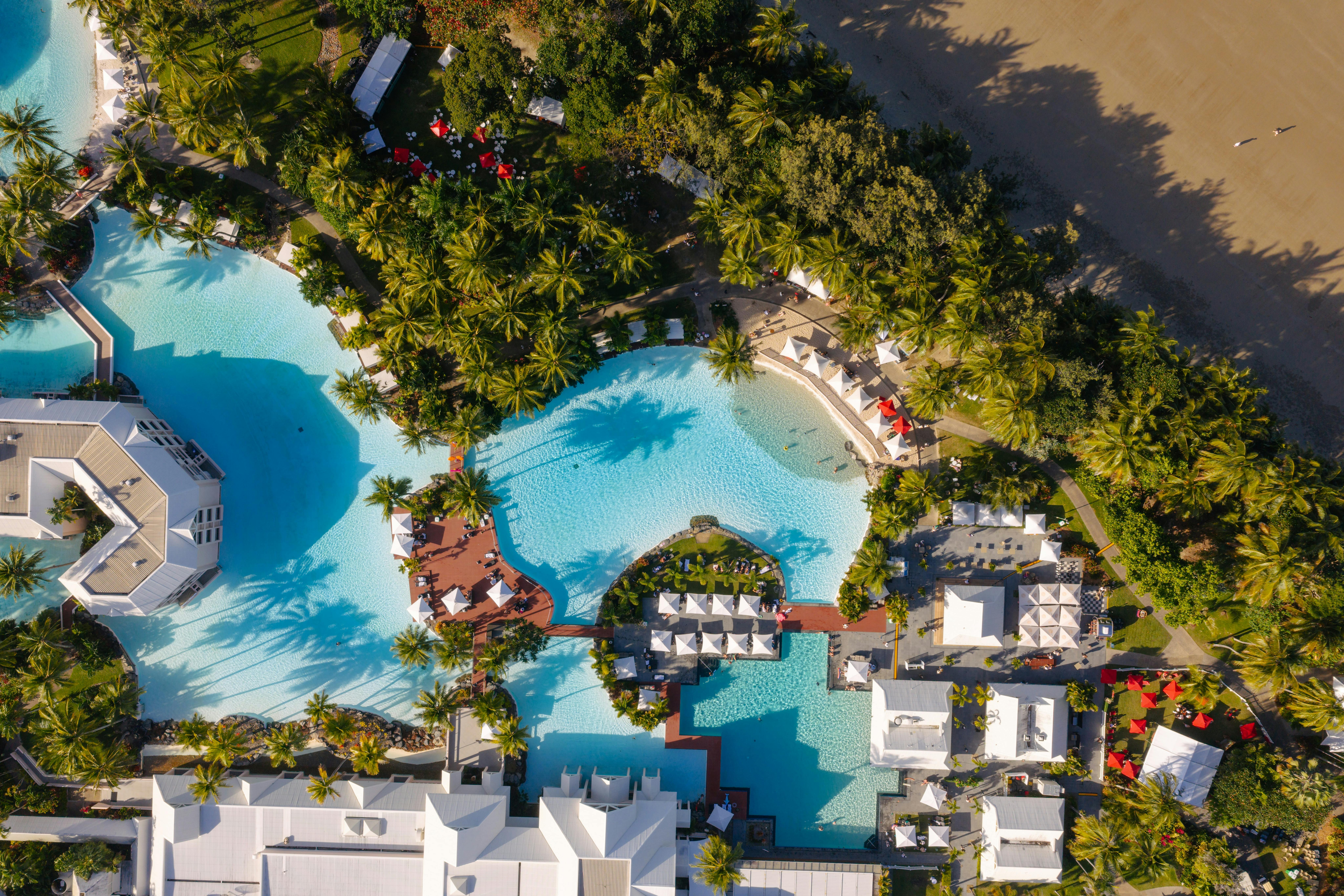 Aerial view of Festival Village at the Sheraton Grand Mirage Resort. Port Douglas