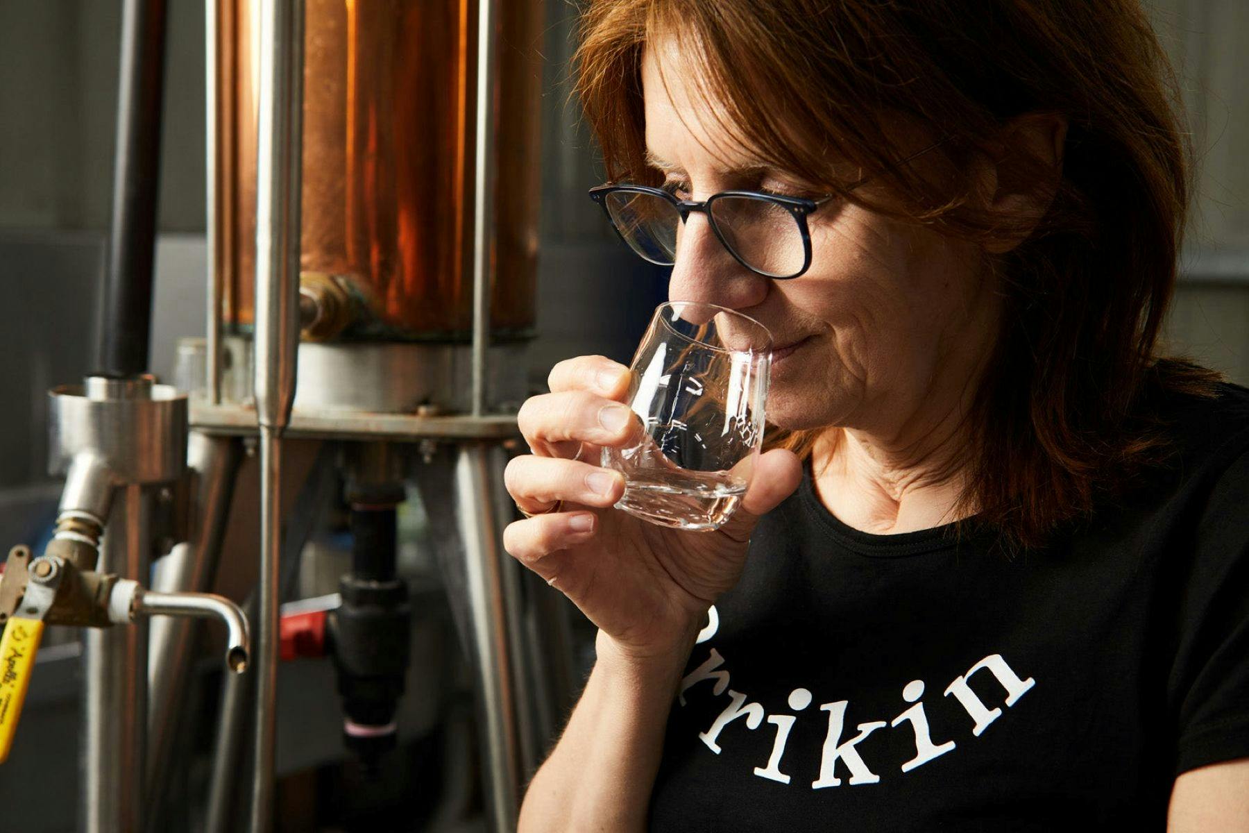 Sampling spirits at Kilderkin Distillery